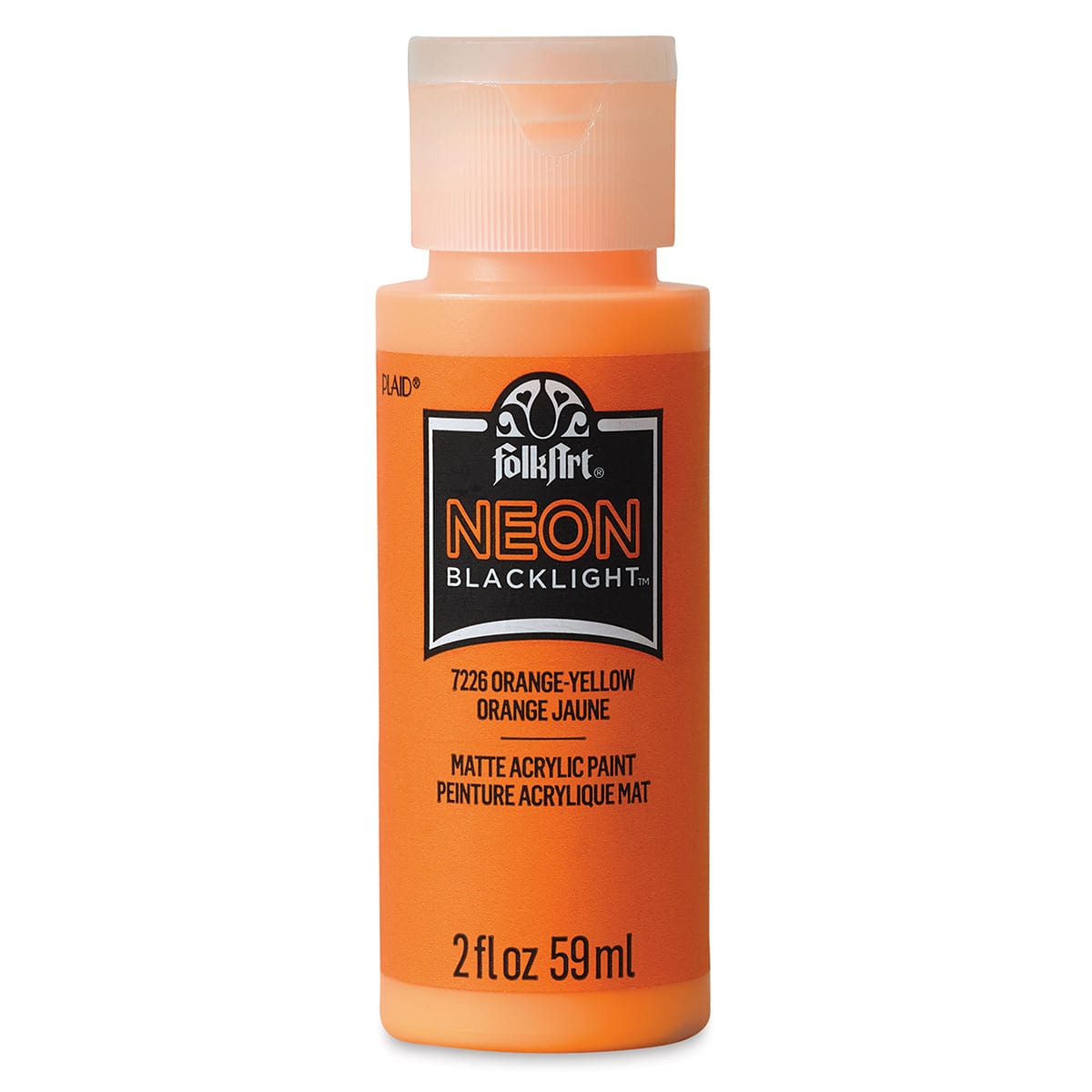 FolkArt Multi-Surface Neon Blacklight Acrylic Paint - Orange-Yellow, 2 oz, Bottle (Front)