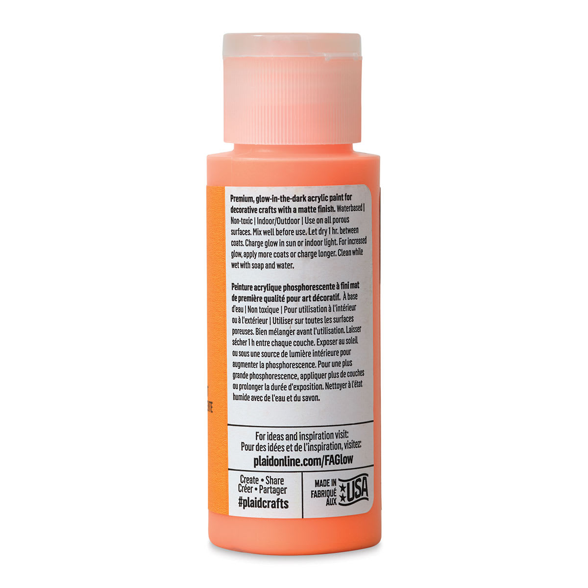 FolkArt Glow In The Dark Acrylic Paint - Orange, 2 oz, Bottle (Back)