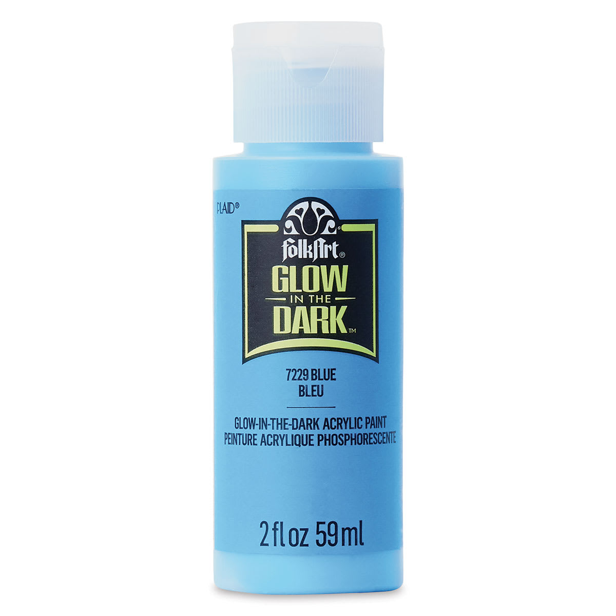 Plaid FolkArt Glow In The Dark Acrylic Paint - Blue, 2 oz, Bottle (Front)