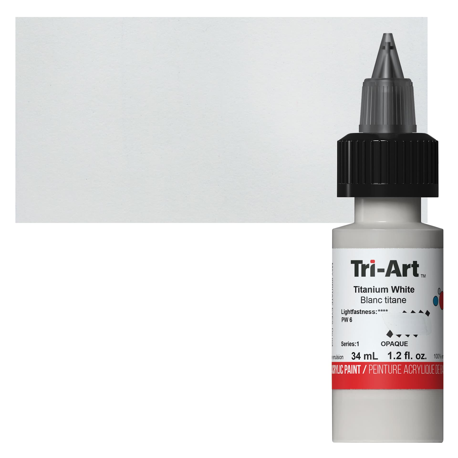 Tri-Art Low-Viscosity Artist Acrylic - Titanium White, 34 ml Tube and swatch