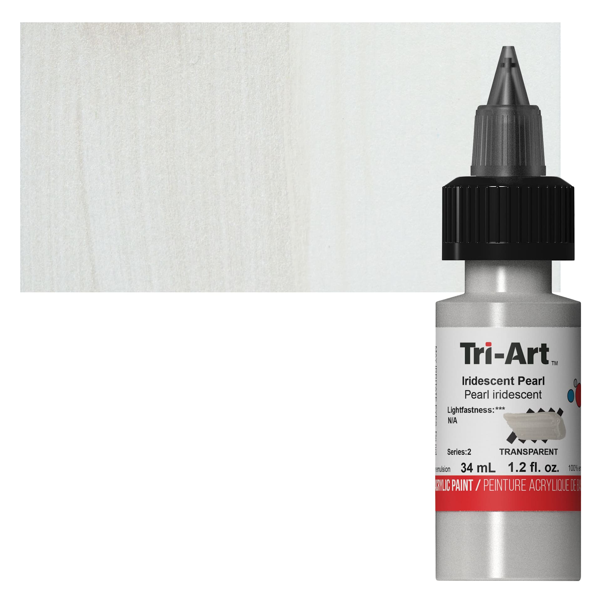 Tri-Art Low-Viscosity Artist Acrylic - Iridescent Pearl, 34 ml Tube and swatch