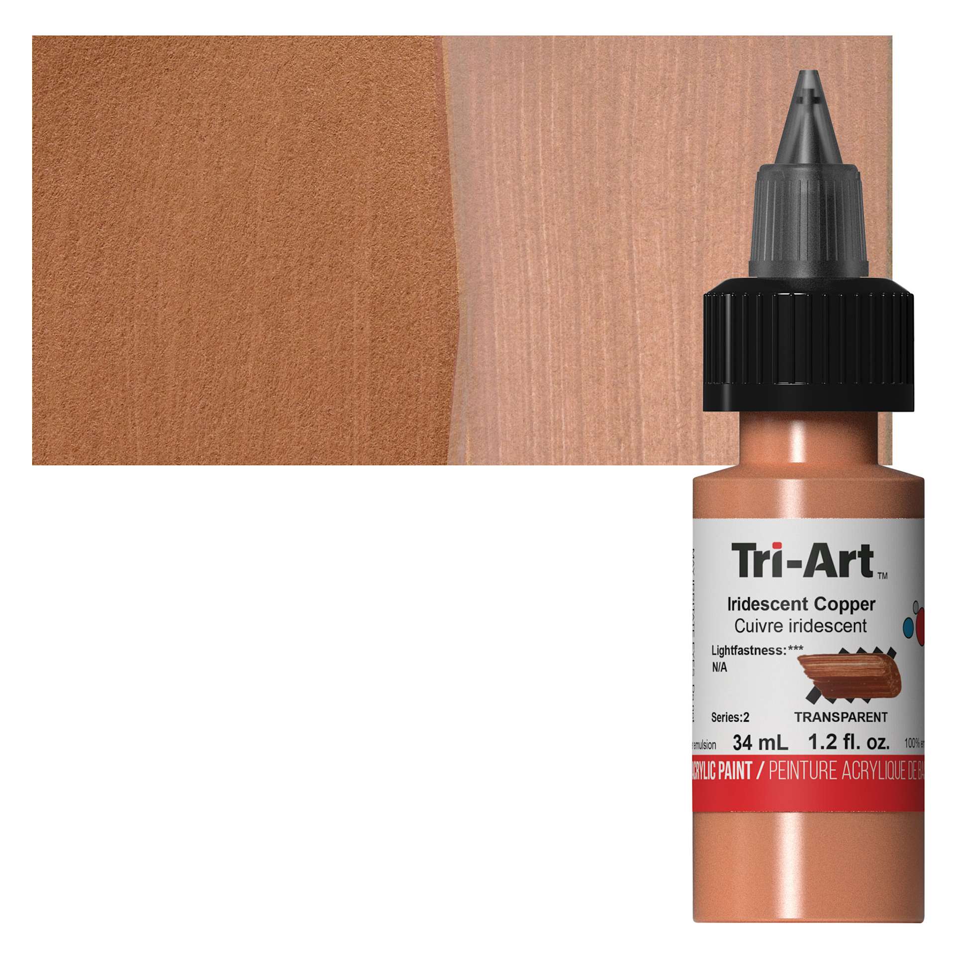 Tri-Art Low-Viscosity Artist Acrylic - Iridescent Copper, 34 ml Tube and swatch