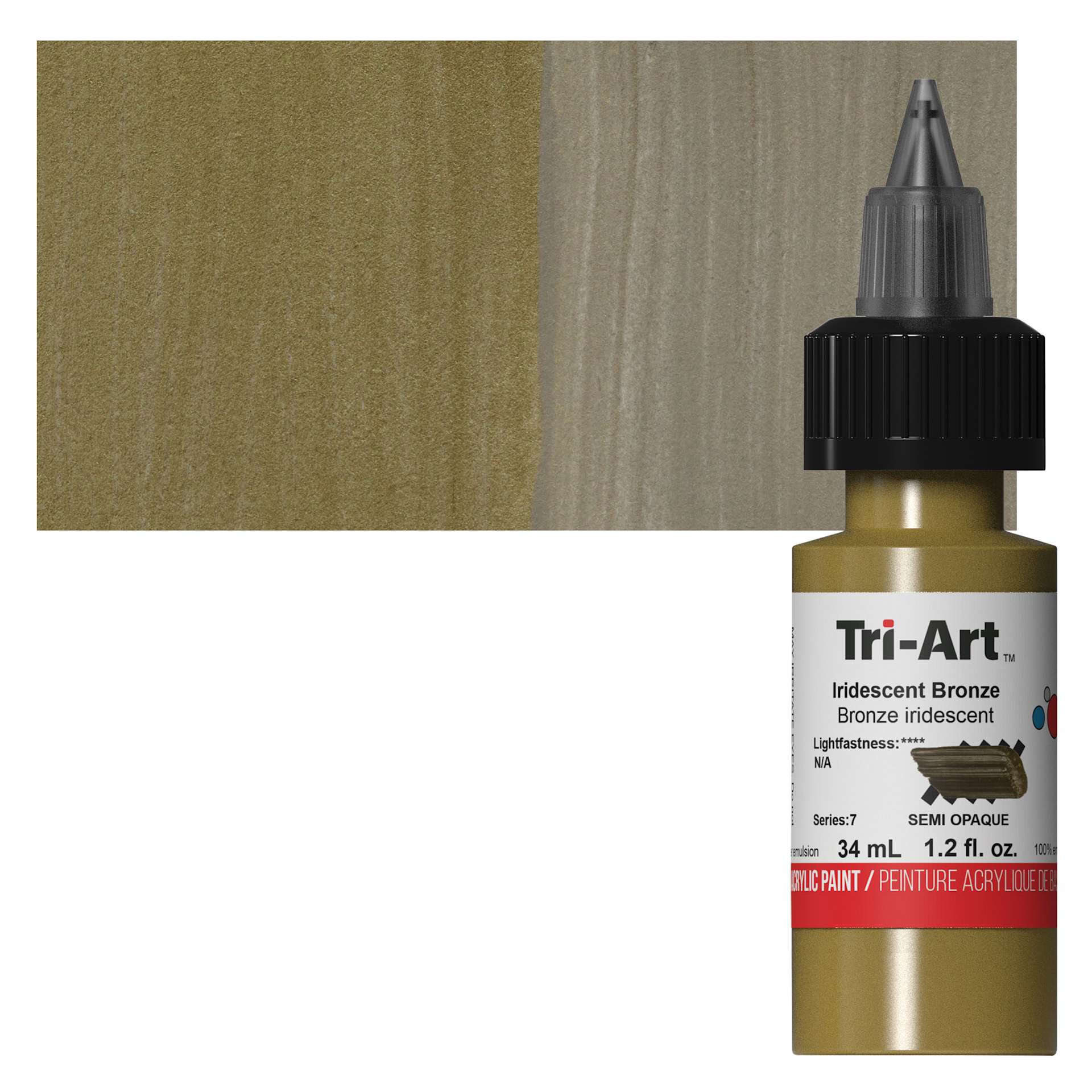 Tri-Art Low-Viscosity Artist Acrylic - Iridescent Bronze, 34 ml Tube and swatch