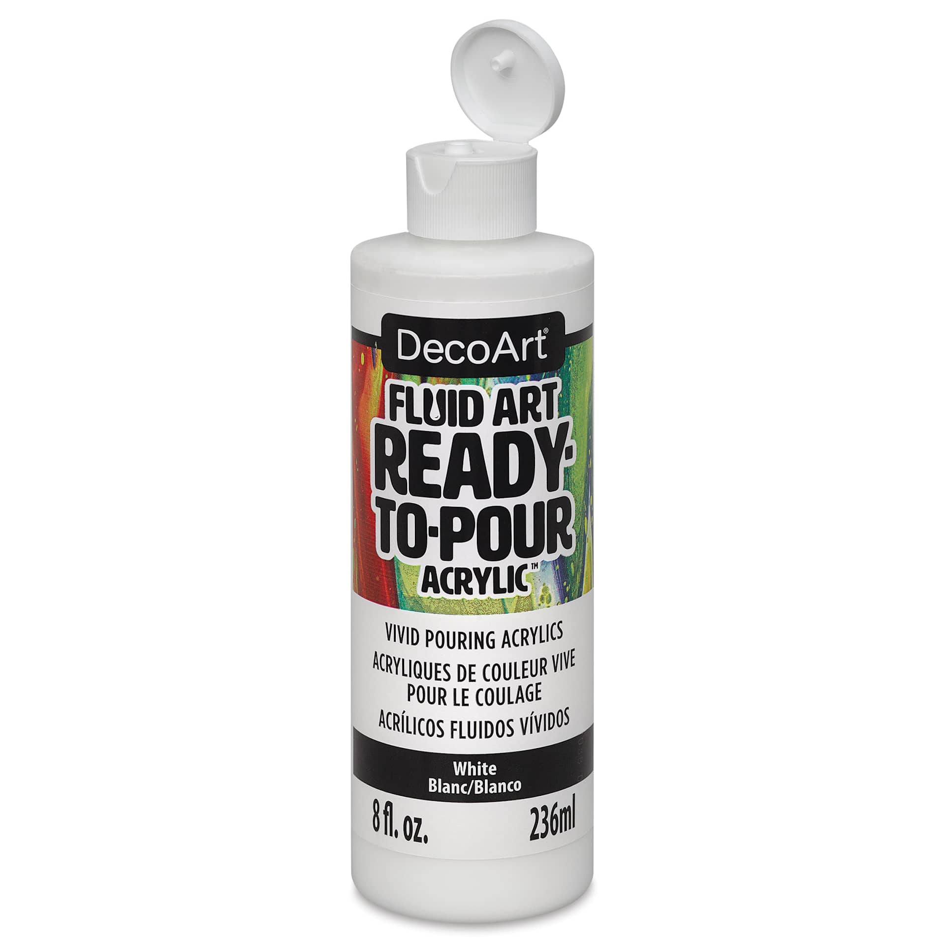 DecoArt Fluid Art Ready-To-Pour Acrylic - White, 8 oz Bottle