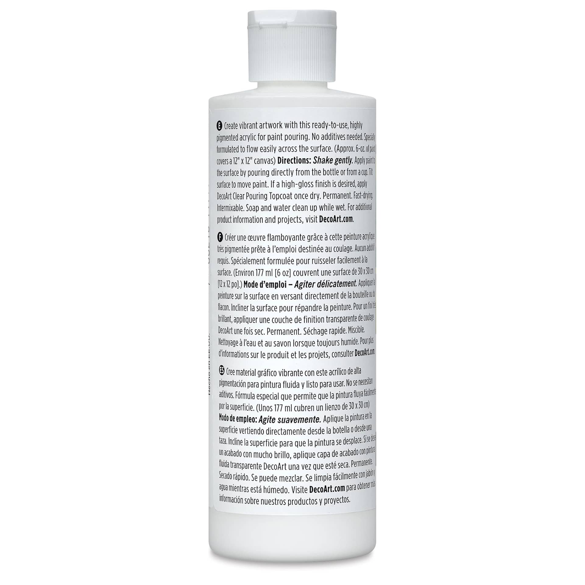 DecoArt Fluid Art Ready-To-Pour Acrylic - White, 8 oz Bottle back