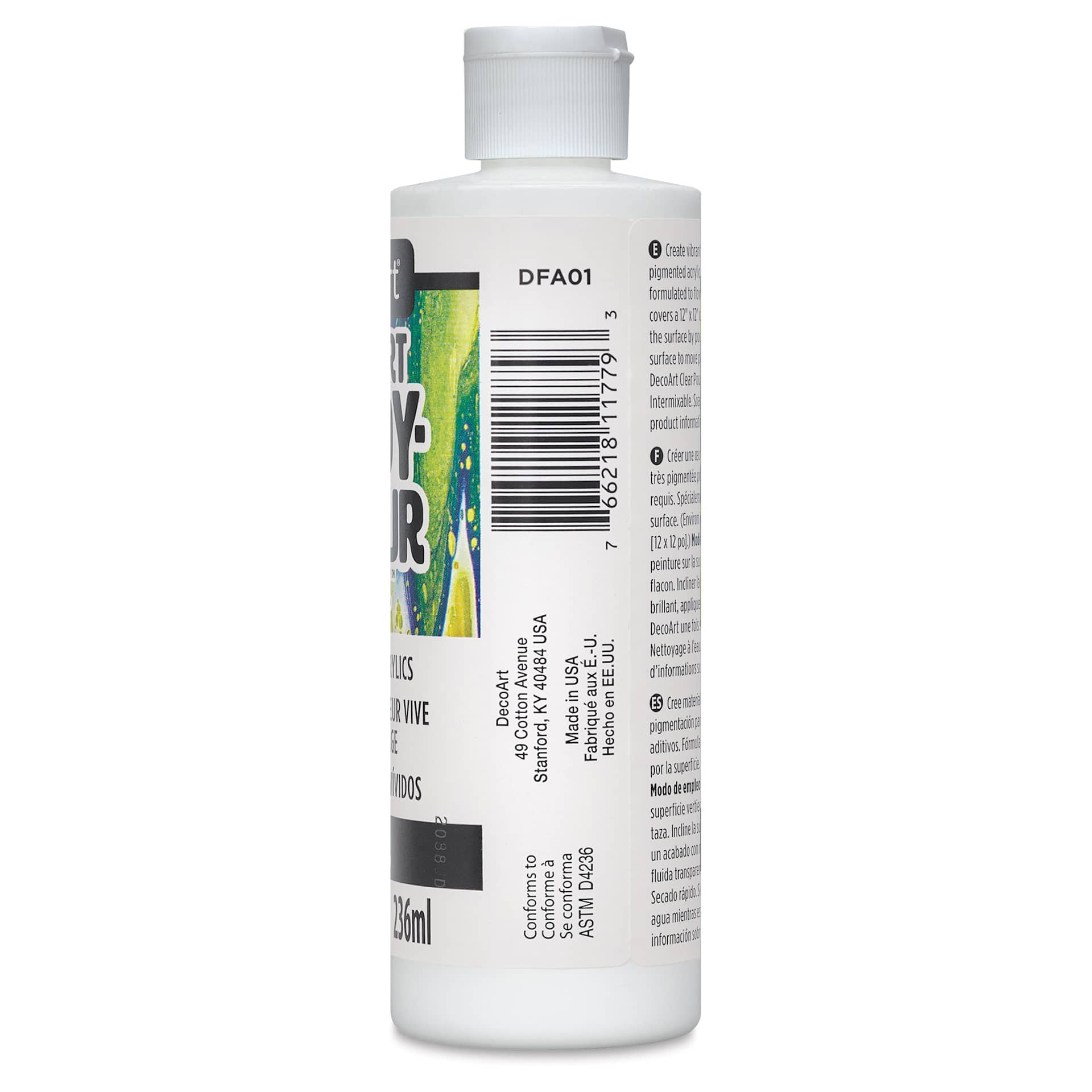 DecoArt Fluid Art Ready-To-Pour Acrylic - White, 8 oz Bottle side view