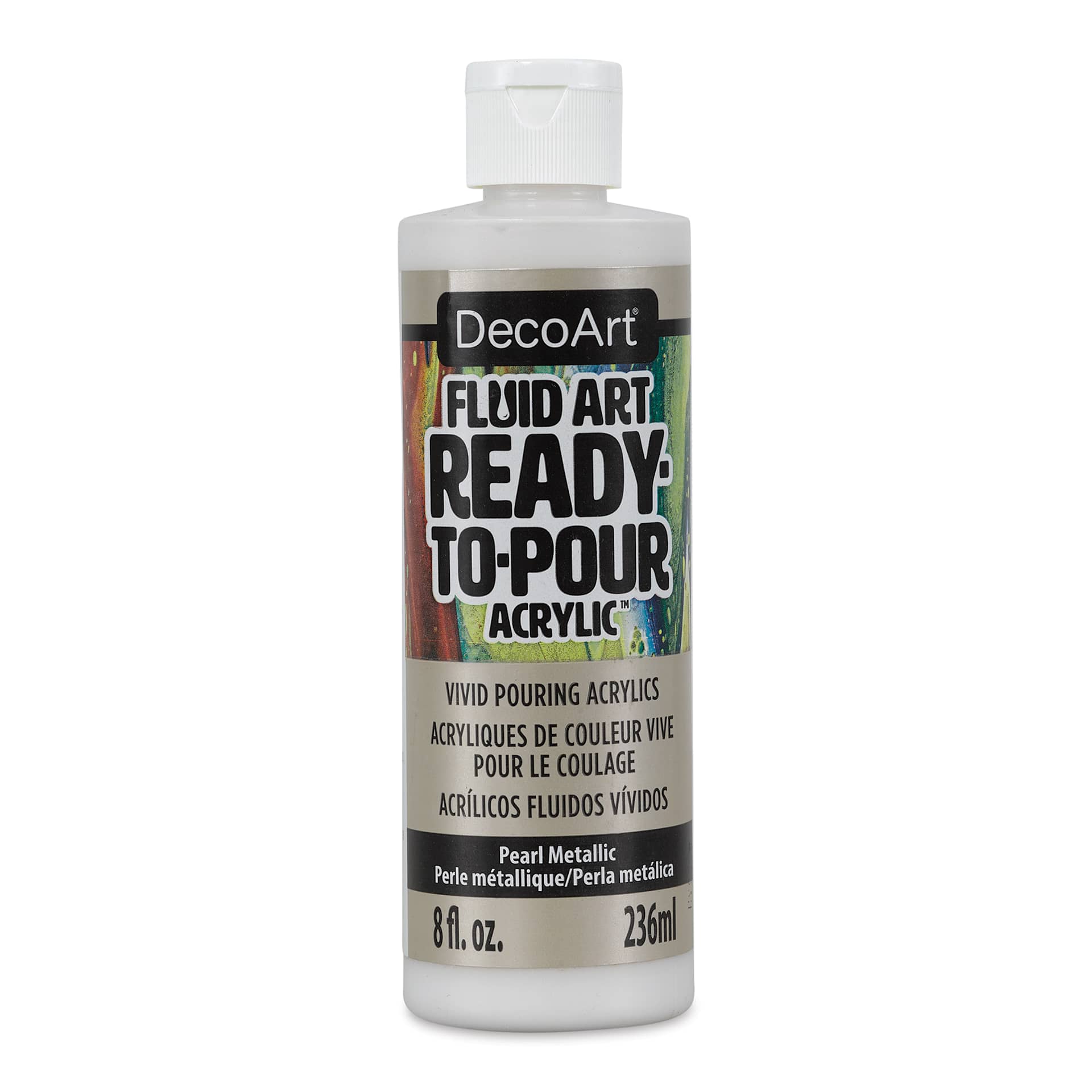 DecoArt Fluid Art Ready-To-Pour Acrylic - Pearl (Metallic), 8 oz Bottle (Front)