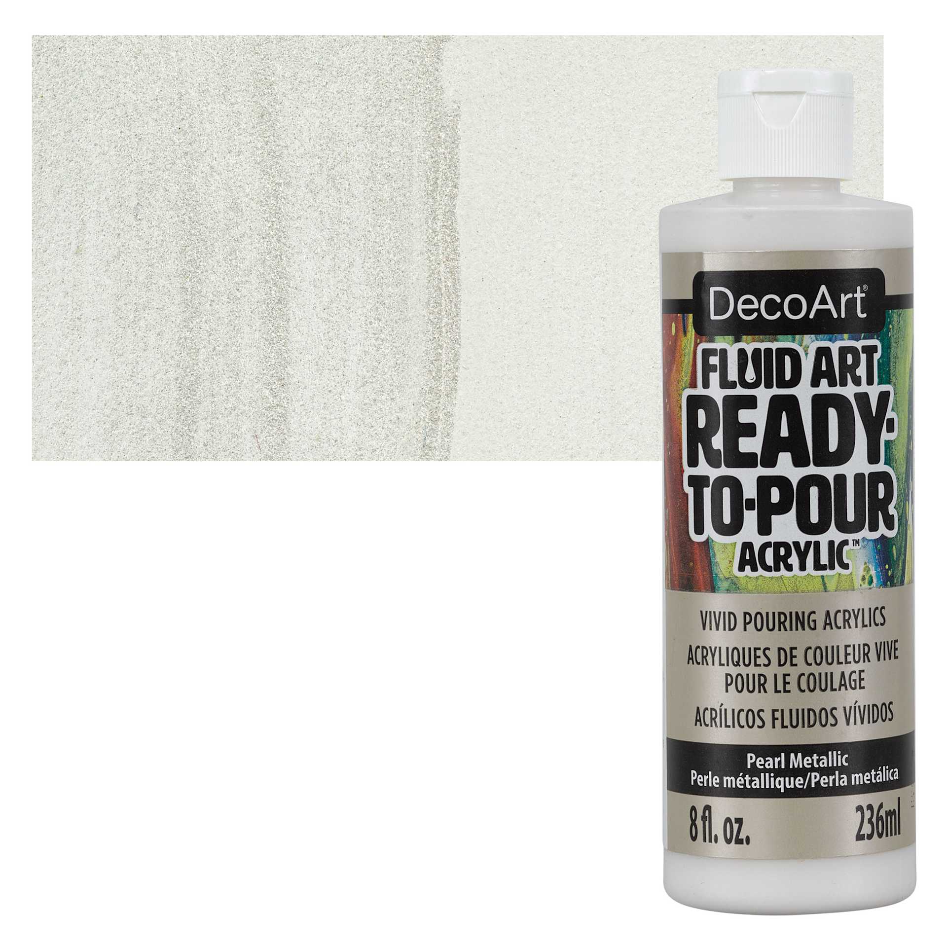 DecoArt Fluid Art Ready-To-Pour Acrylic - Pearl (Metallic), 8 oz Bottle and swatch