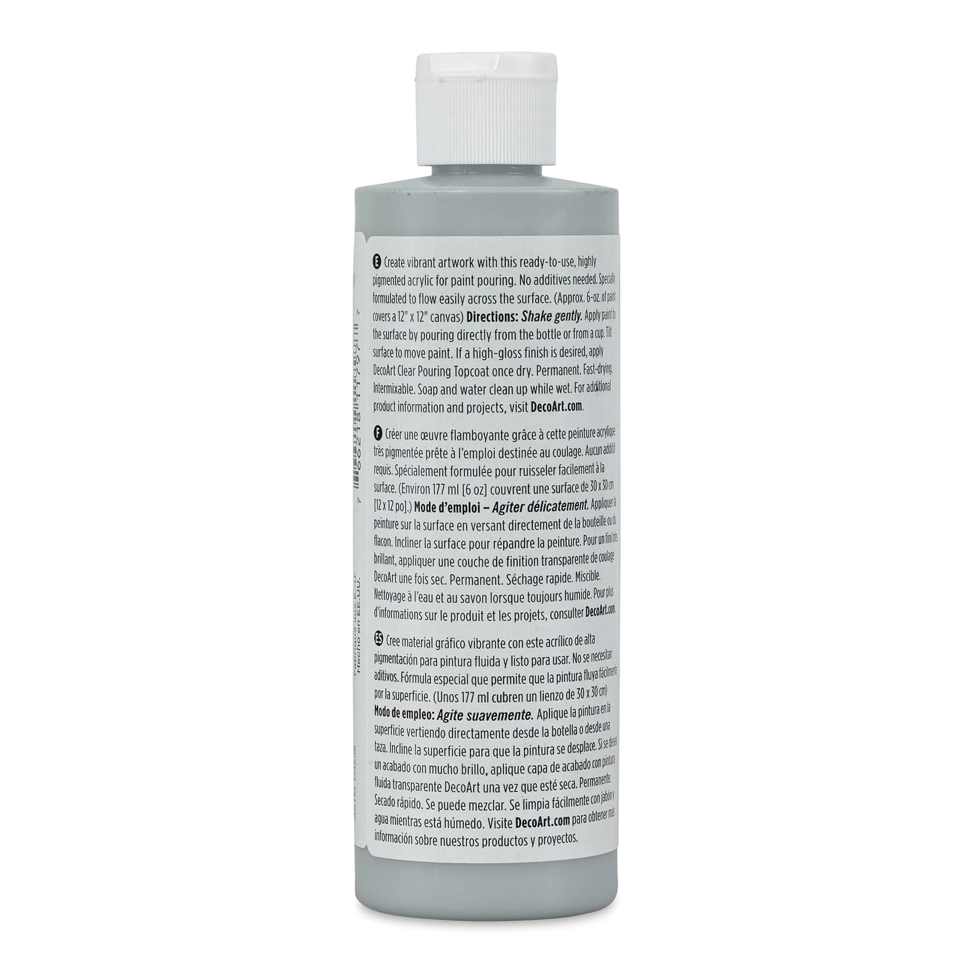 DecoArt Fluid Art Ready-To-Pour Acrylic - Grey, 8 oz Bottle (Back)