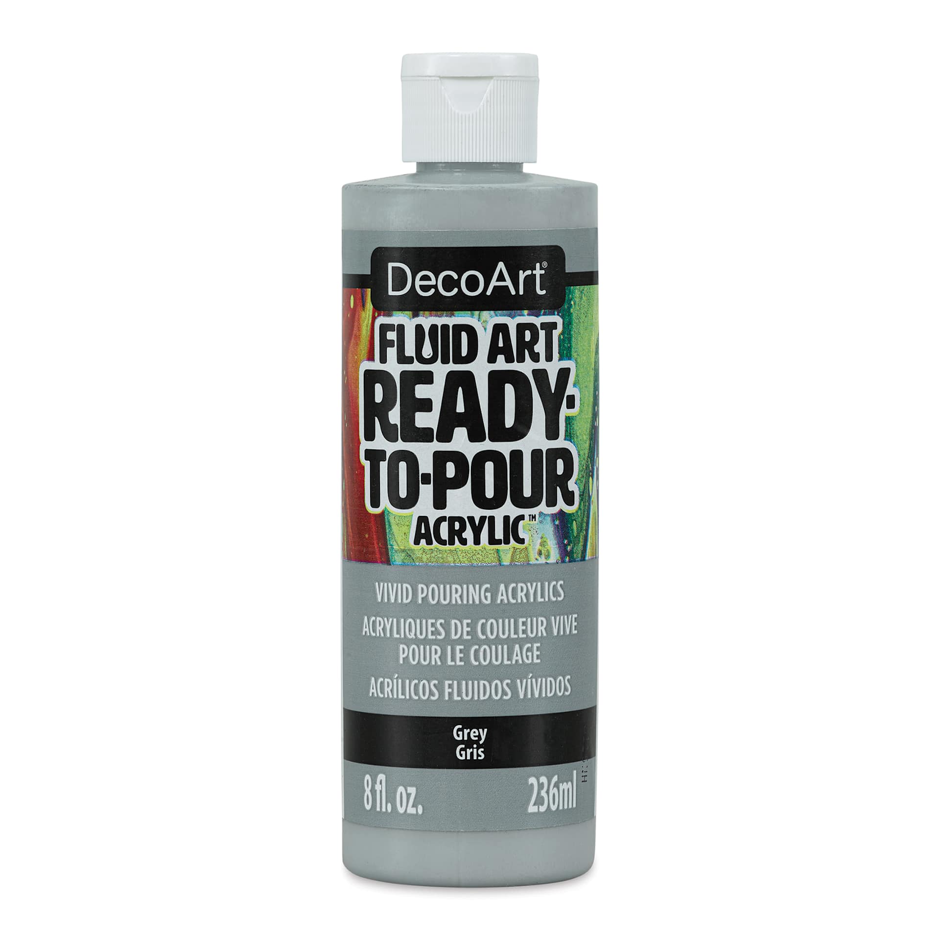 DecoArt Fluid Art Ready-To-Pour Acrylic - Grey, 8 oz Bottle (Front)