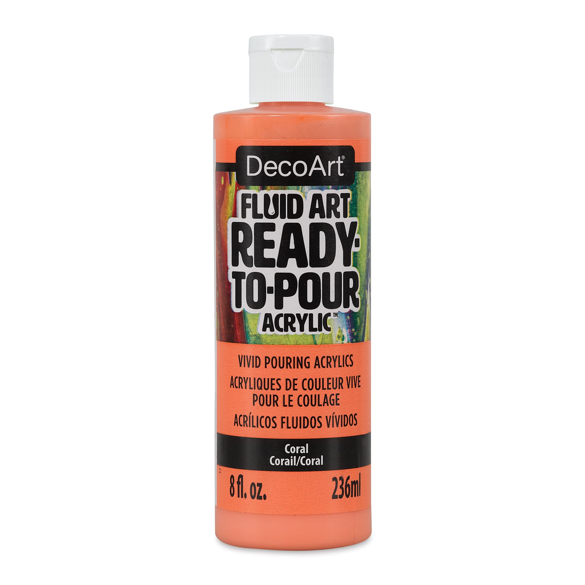 DecoArt Fluid Art Ready-To-Pour Acrylic - Coral, 8 oz Bottle (Front)