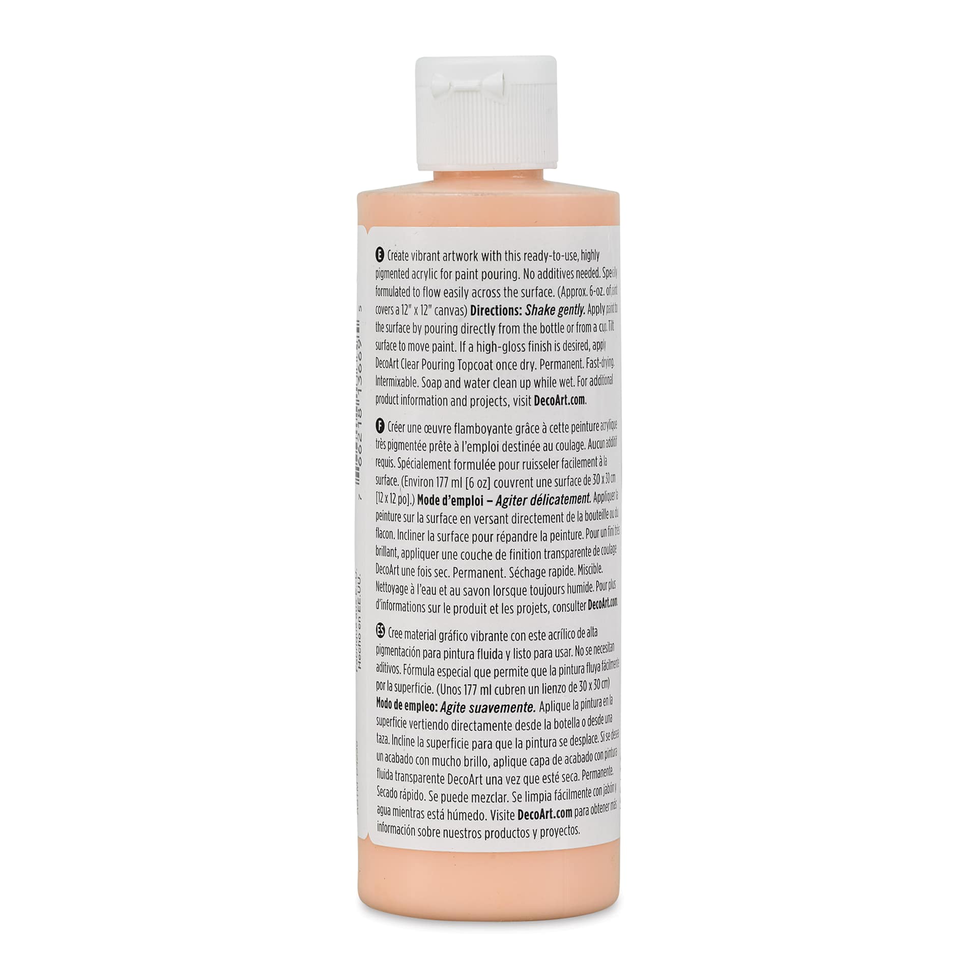 DecoArt Fluid Art Ready-To-Pour Acrylic - Peach, 8 oz Bottle (Back)