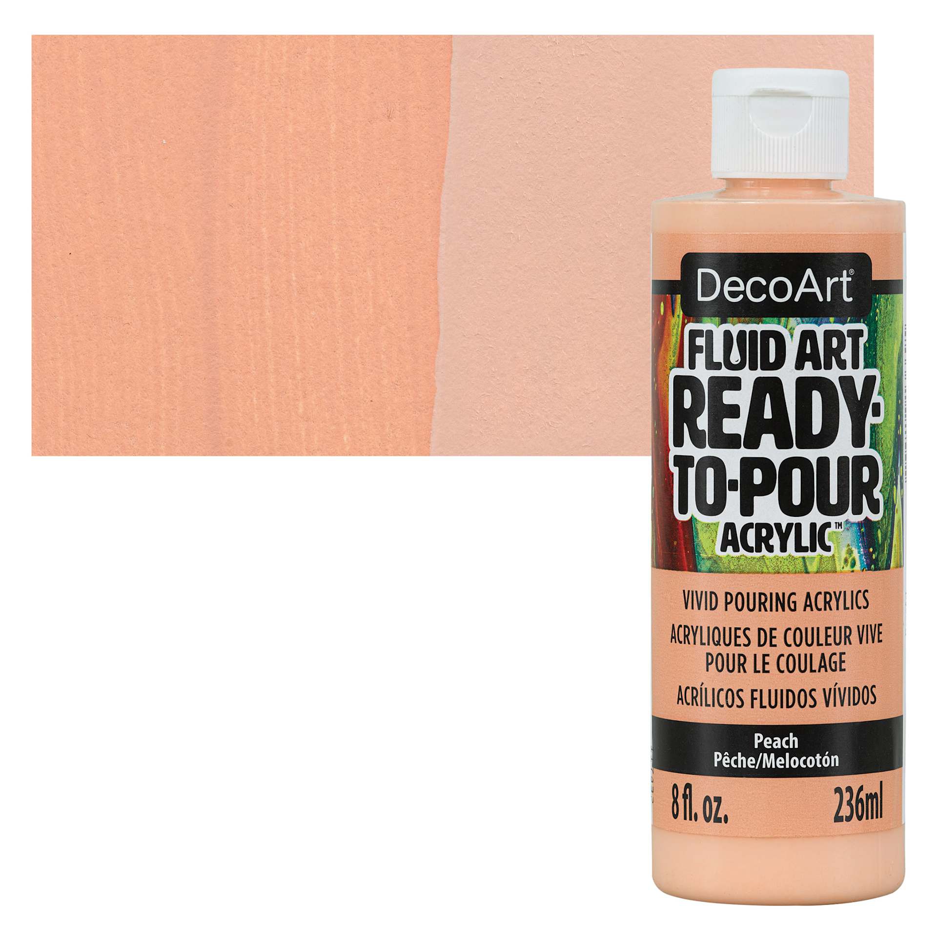 DecoArt Fluid Art Ready-To-Pour Acrylic - Peach, 8 oz Bottle and swatch