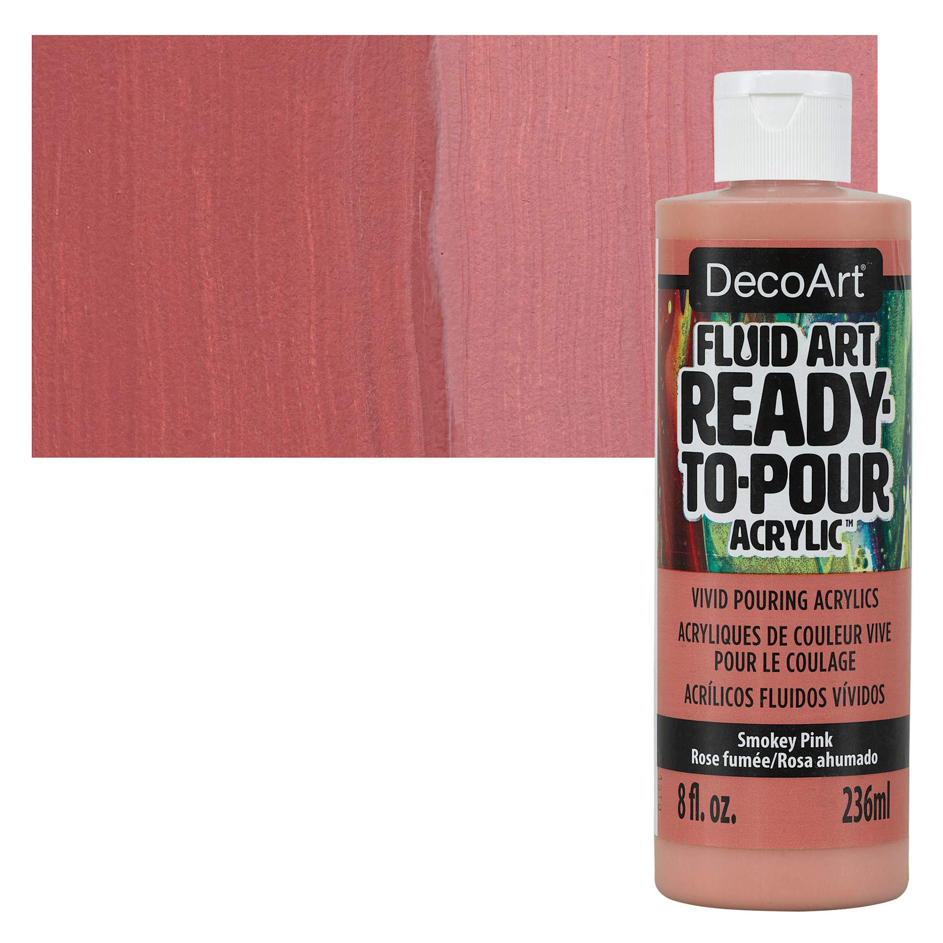 DecoArt Fluid Art Ready-To-Pour Acrylic - Smokey Pink, 8 oz Bottle and swatch