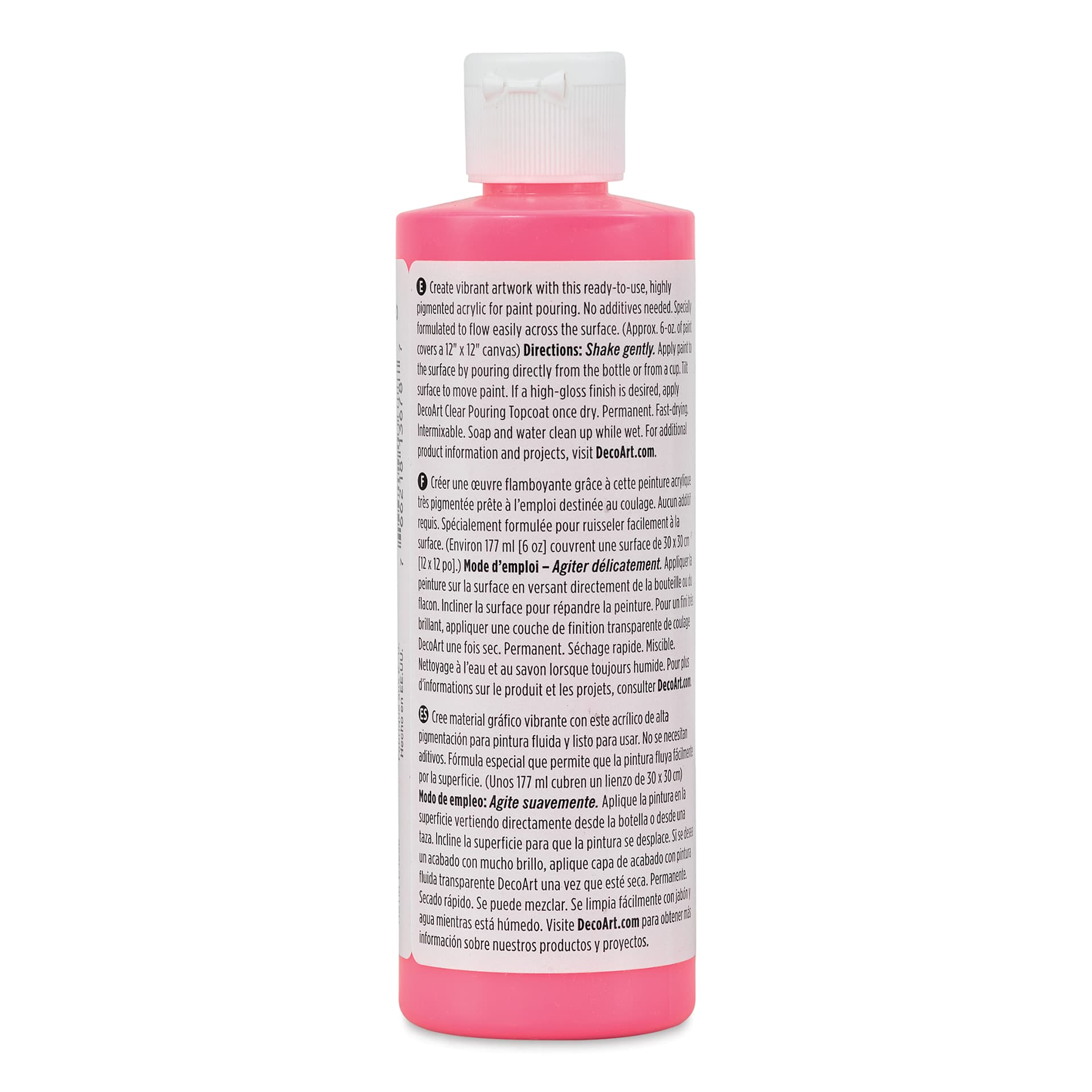 DecoArt Fluid Art Ready-To-Pour Acrylic - Neon Pink, 8 oz Bottle (Back)