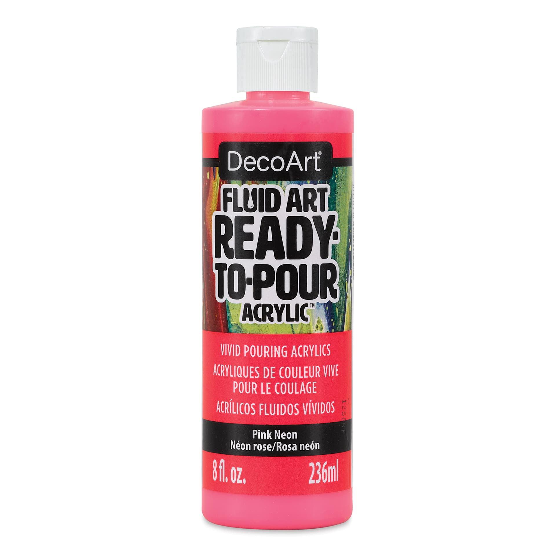 DecoArt Fluid Art Ready-To-Pour Acrylic - Neon Pink, 8 oz Bottle (Front)