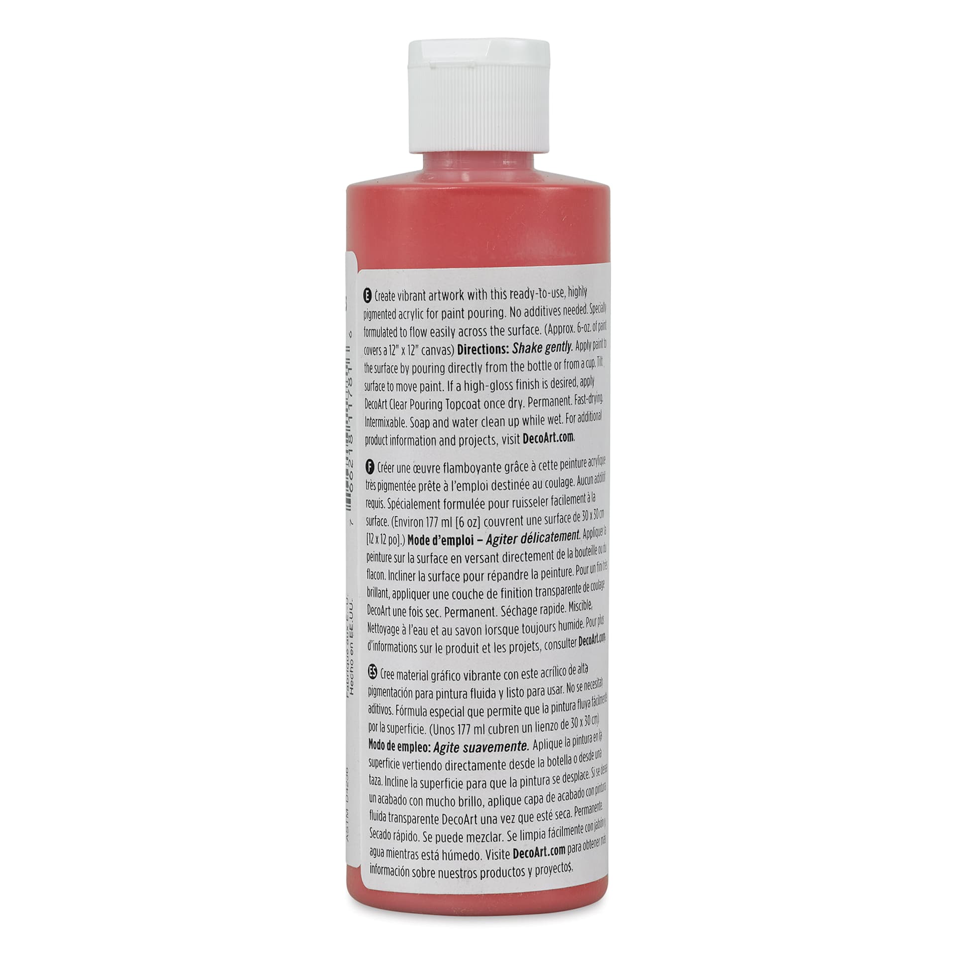 DecoArt Fluid Art Ready-To-Pour Acrylic - True Red, 8 oz Bottle (Back)