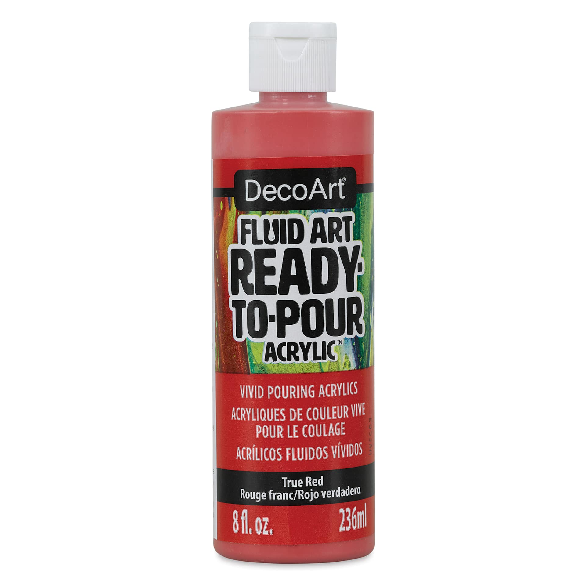 DecoArt Fluid Art Ready-To-Pour Acrylic - True Red, 8 oz Bottle (Front)