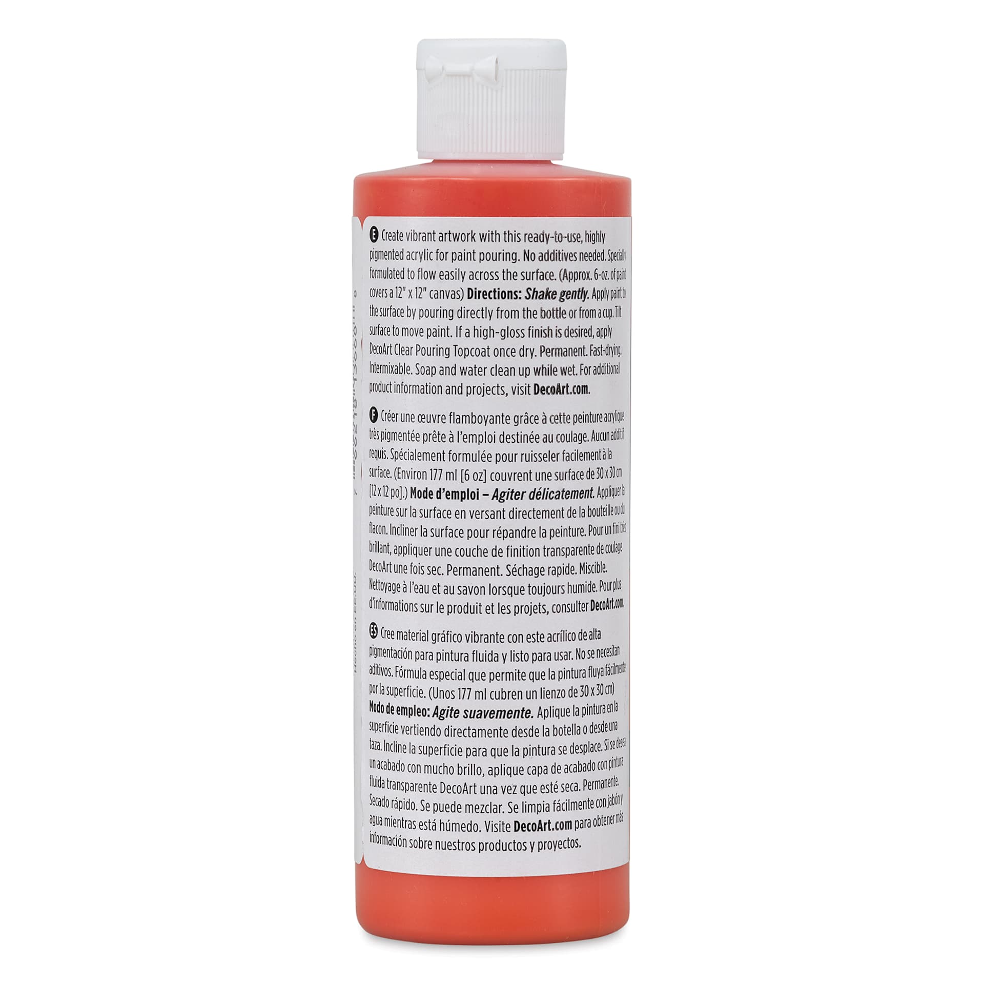 DecoArt Fluid Art Ready-To-Pour Acrylic - Poppy Red, 8 oz Bottle (Back)