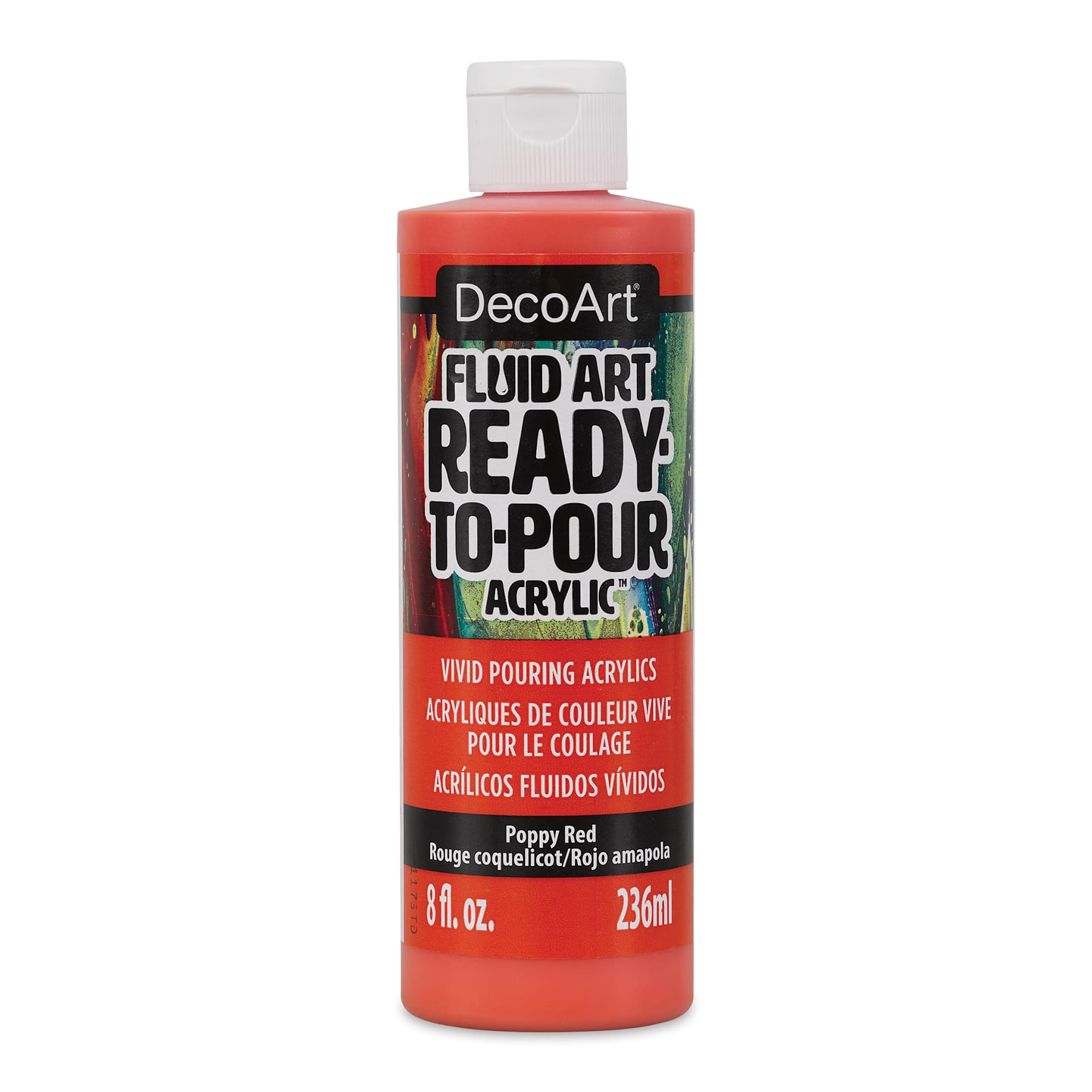 DecoArt Fluid Art Ready-To-Pour Acrylic - Poppy Red, 8 oz Bottle (Front)