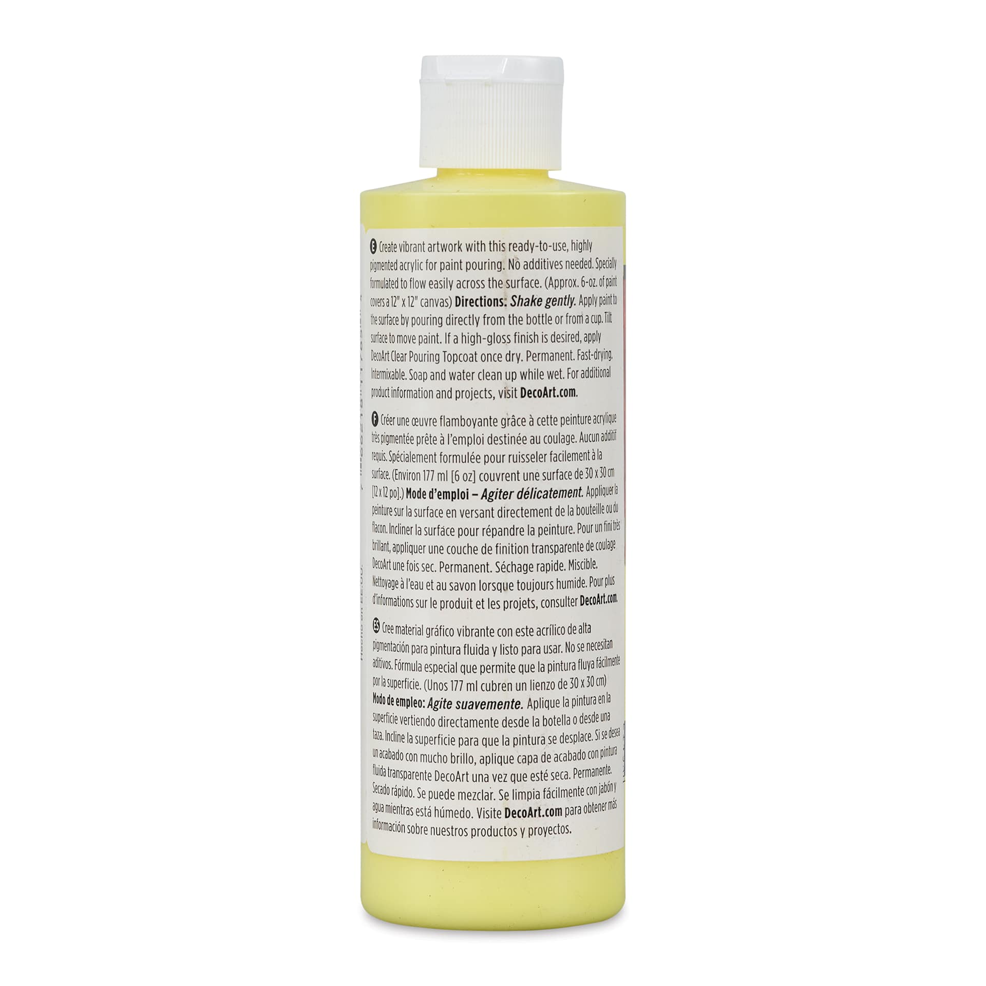 DecoArt Fluid Art Ready-To-Pour Acrylic - Lemon, 8 oz Bottle (Back)