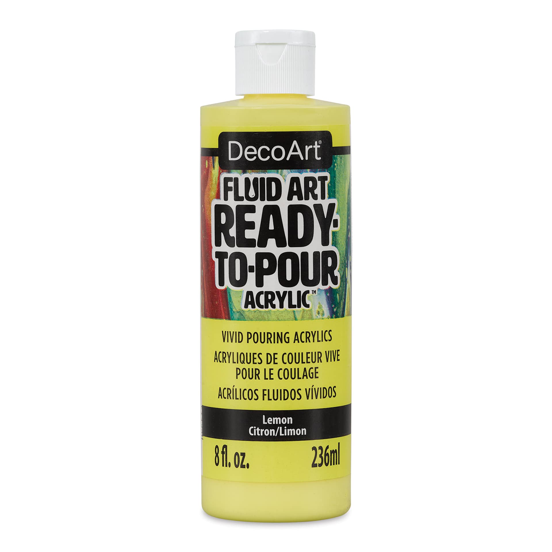 DecoArt Fluid Art Ready-To-Pour Acrylic - Lemon, 8 oz Bottle (Front)