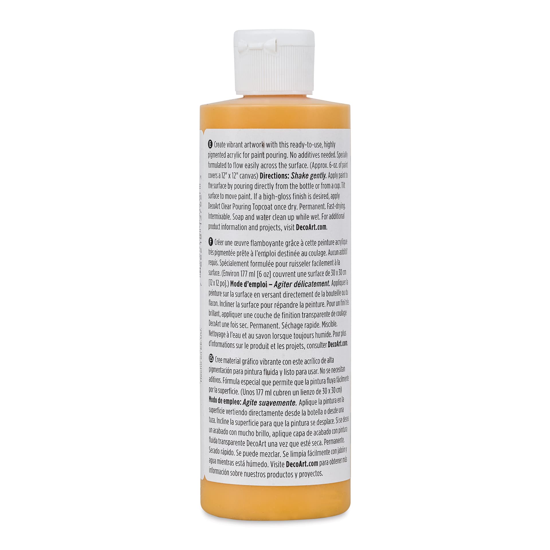 DecoArt Fluid Art Ready-To-Pour Acrylic - Golden Yellow, 8 oz Bottle (Back)