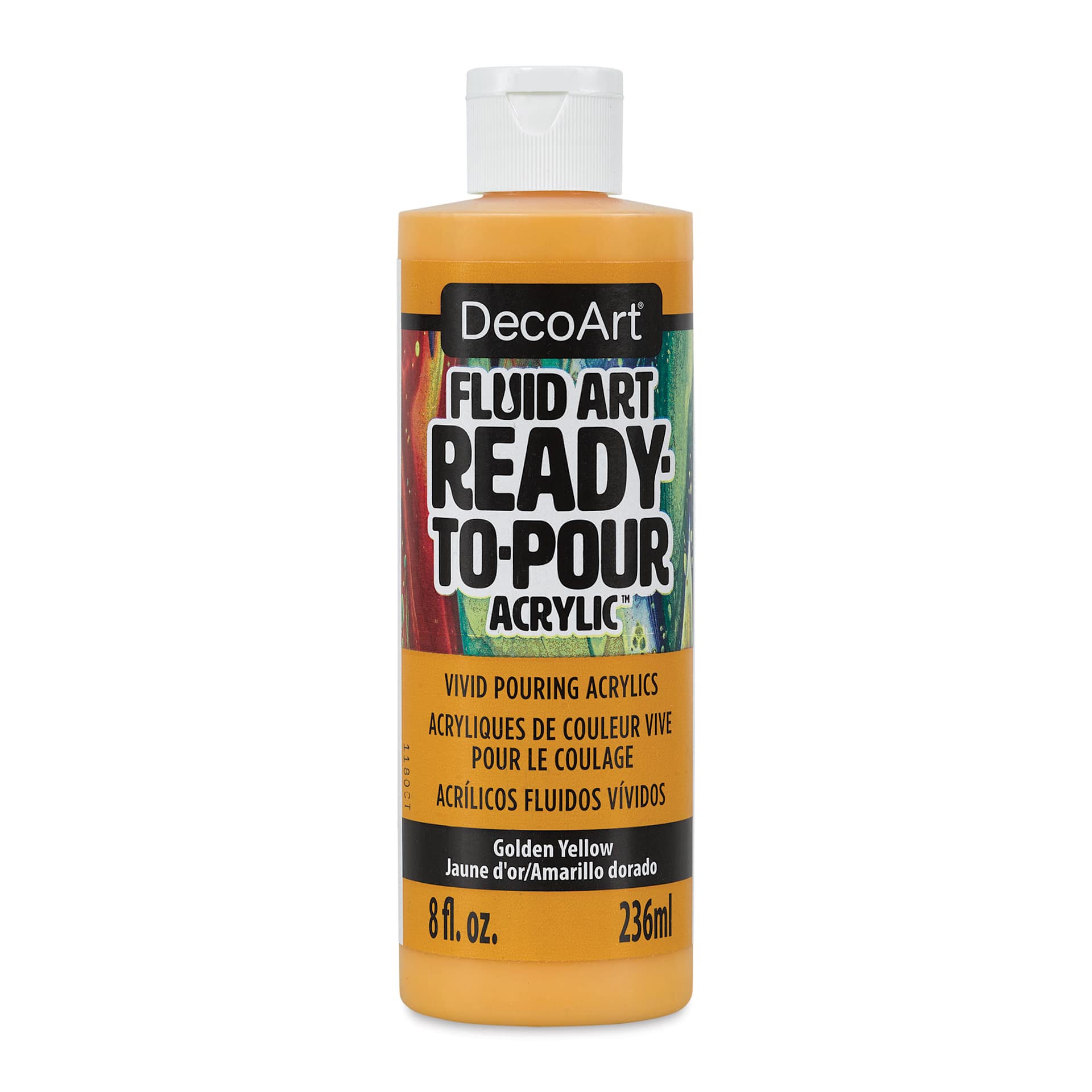 DecoArt Fluid Art Ready-To-Pour Acrylic - Golden Yellow, 8 oz Bottle (Front)
