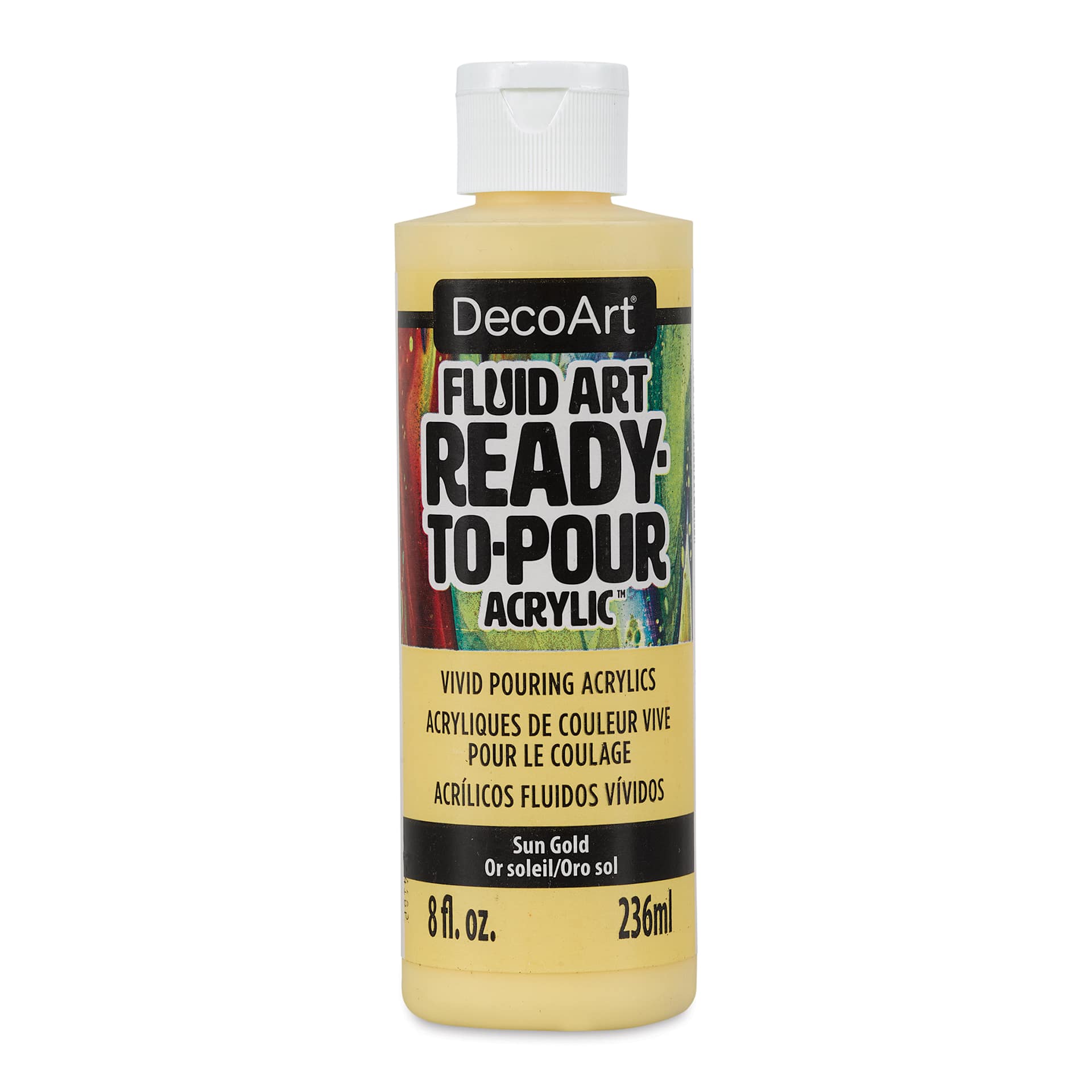 DecoArt Fluid Art Ready-To-Pour Acrylic - Sun Gold, 8 oz Bottle (Front)