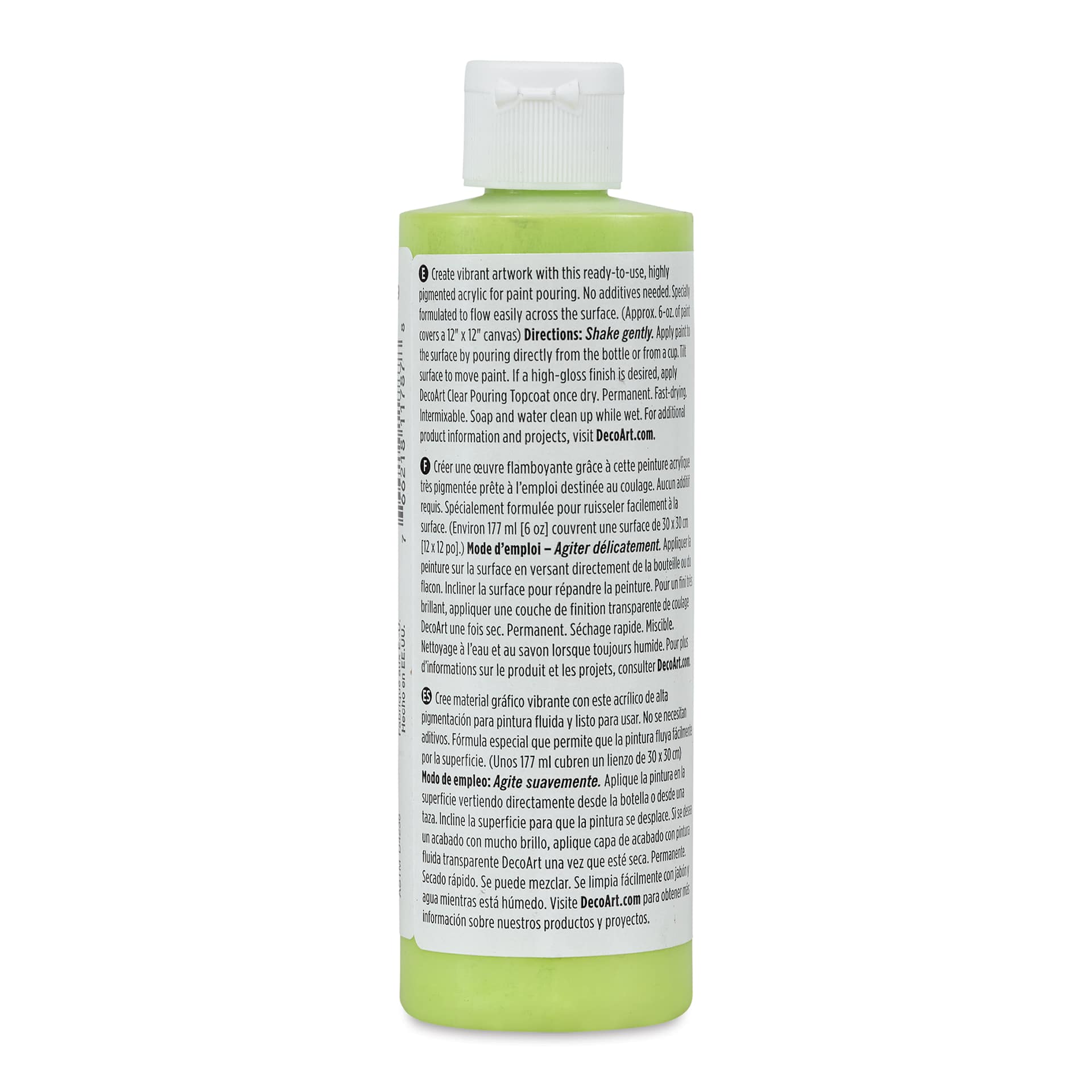 DecoArt Fluid Art Ready-To-Pour Acrylic - Chartreuse, 8 oz Bottle (Back)