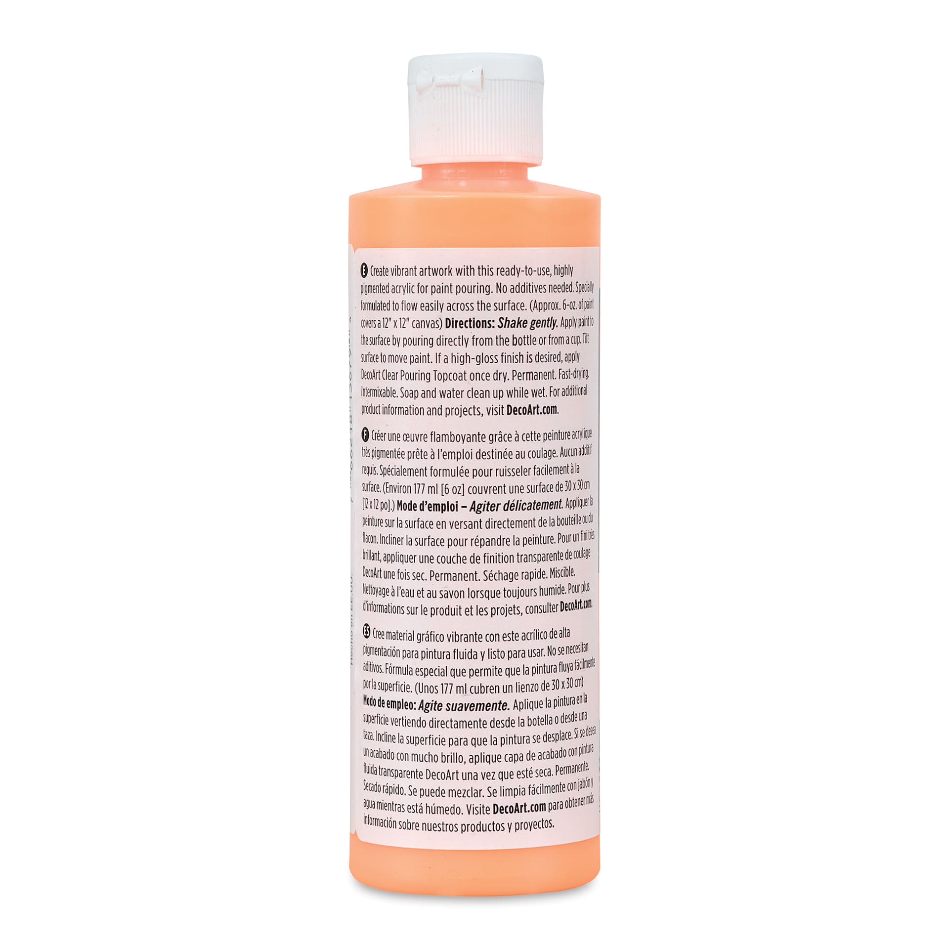 DecoArt Fluid Art Ready-To-Pour Acrylic - Neon Orange, 8 oz Bottle (Back)