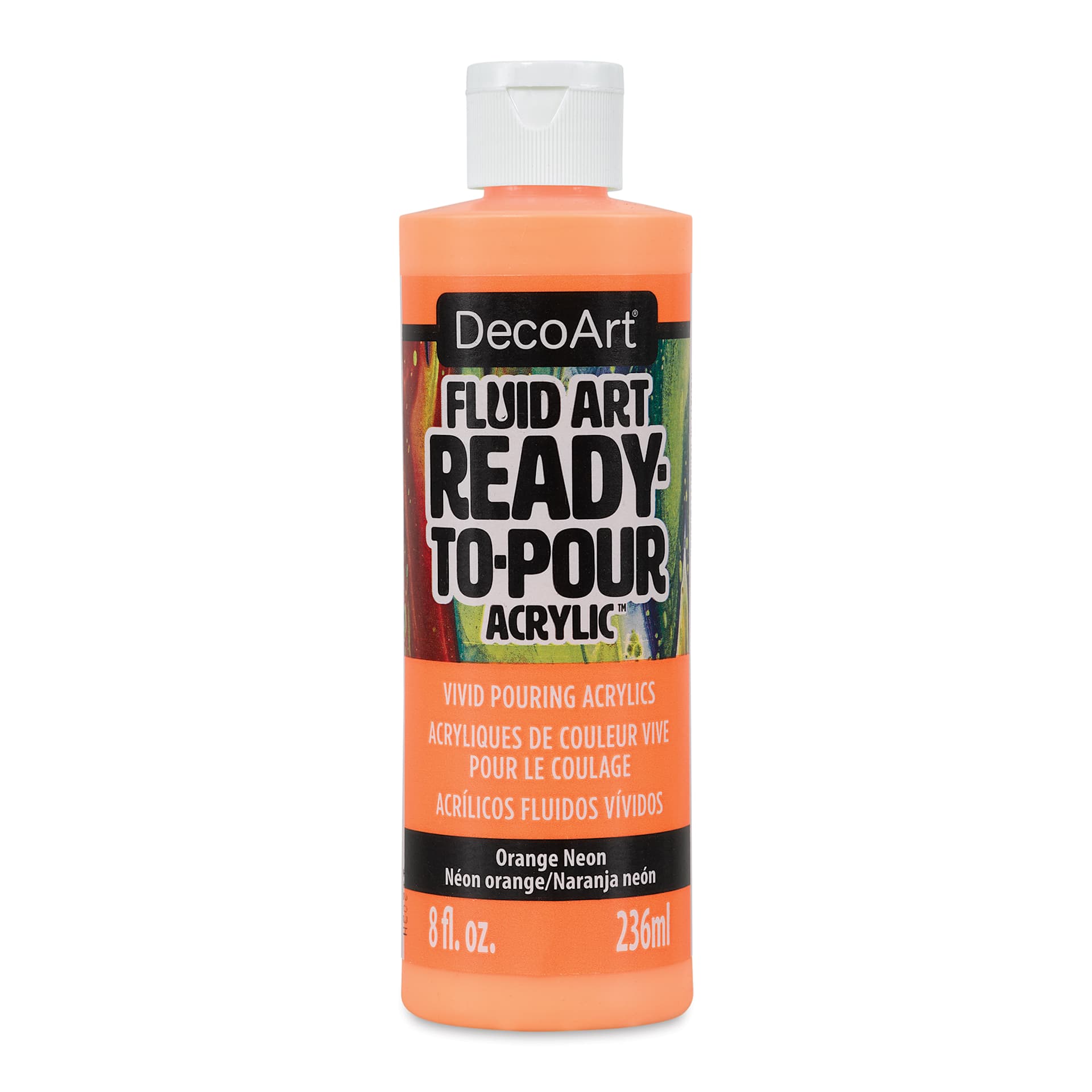 DecoArt Fluid Art Ready-To-Pour Acrylic - Neon Orange, 8 oz Bottle (Front)