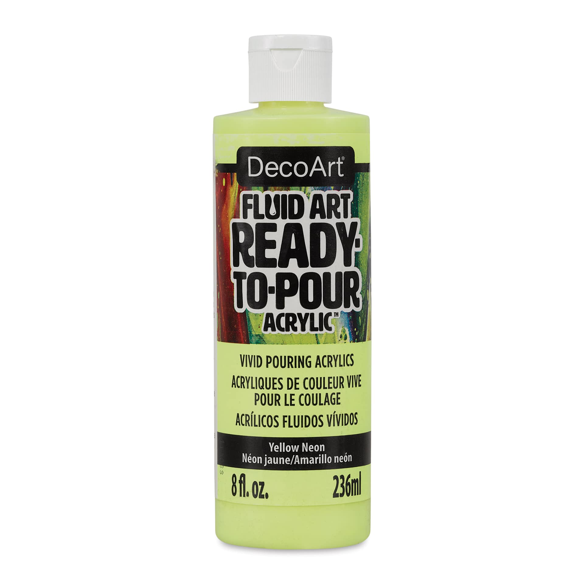 DecoArt Fluid Art Ready-To-Pour Acrylic - Neon Yellow, 8 oz Bottle (Front)