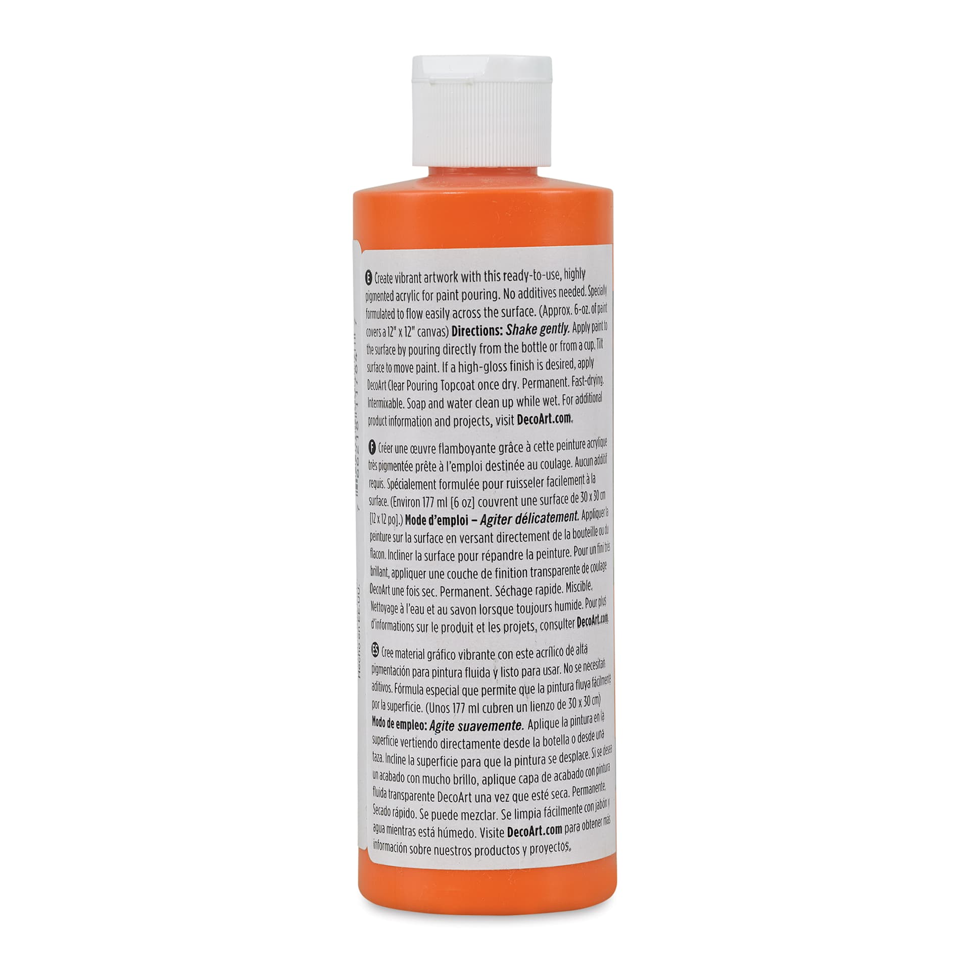 DecoArt Fluid Art Ready-To-Pour Acrylic - Vivid Orange, 8 oz Bottle (Back)