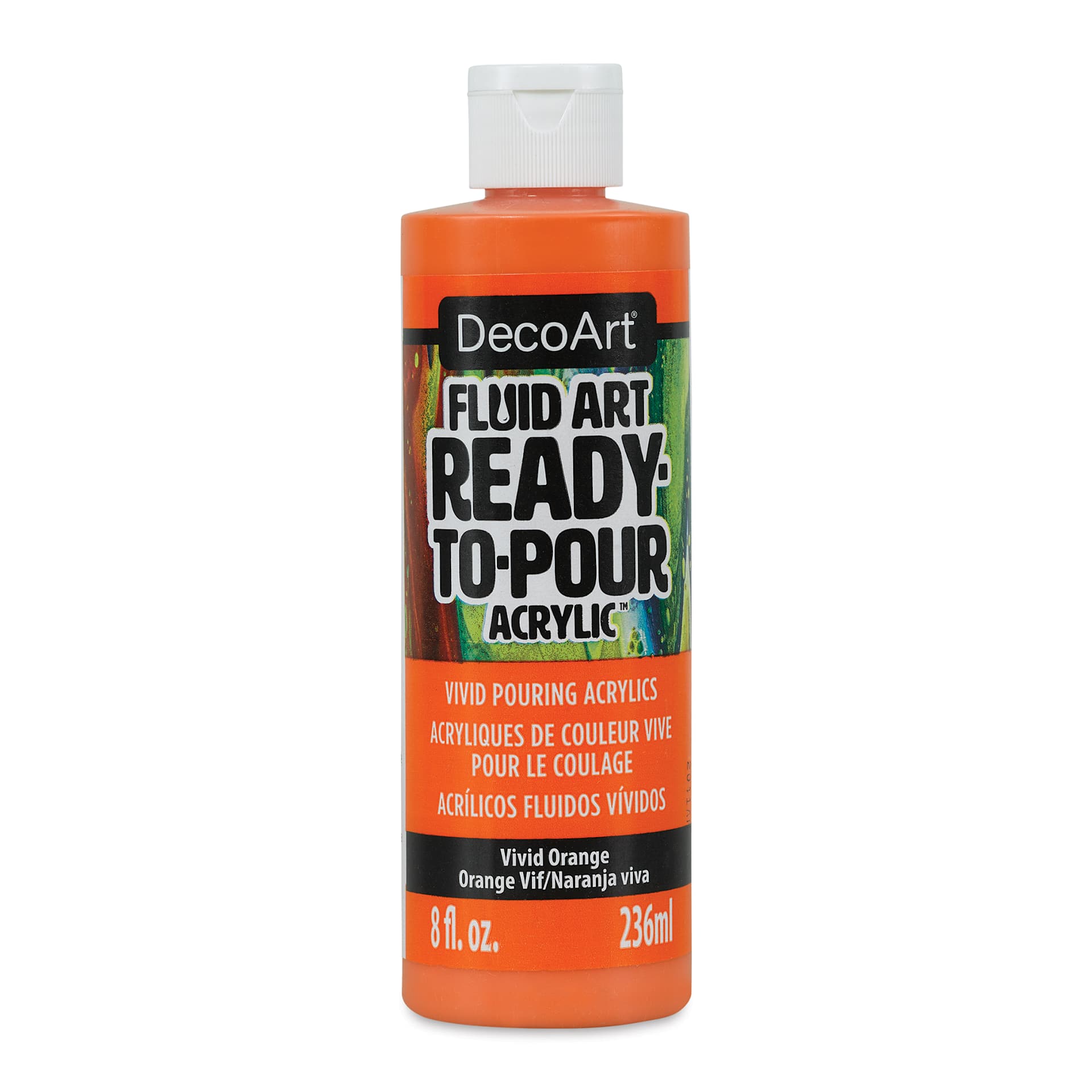 DecoArt Fluid Art Ready-To-Pour Acrylic - Vivid Orange, 8 oz Bottle (Front)