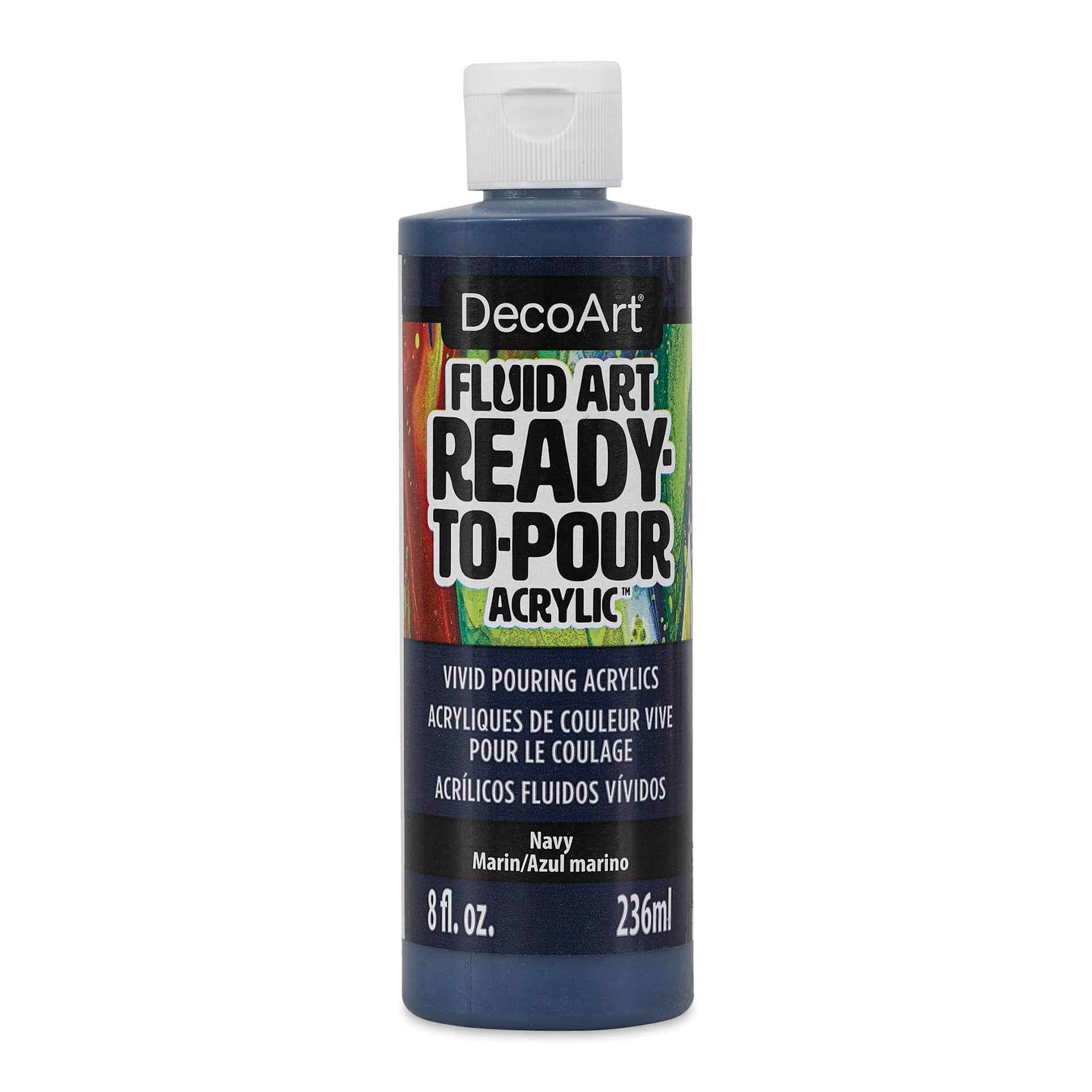 DecoArt Fluid Art Ready-To-Pour Acrylic - Navy, 8 oz Bottle (Front)