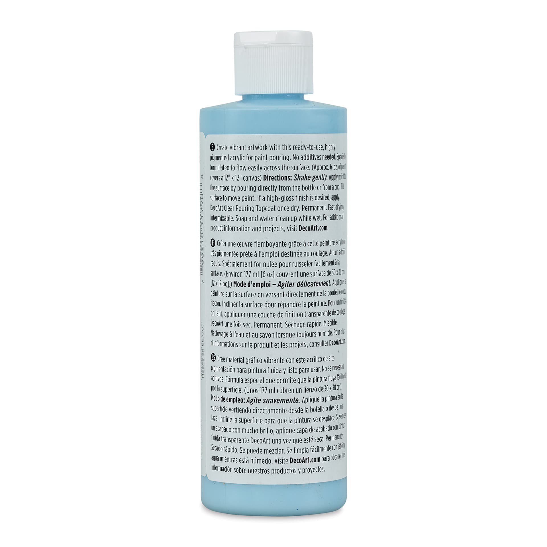 DecoArt Fluid Art Ready-To-Pour Acrylic - Sky Blue, 8 oz Bottle (Back)