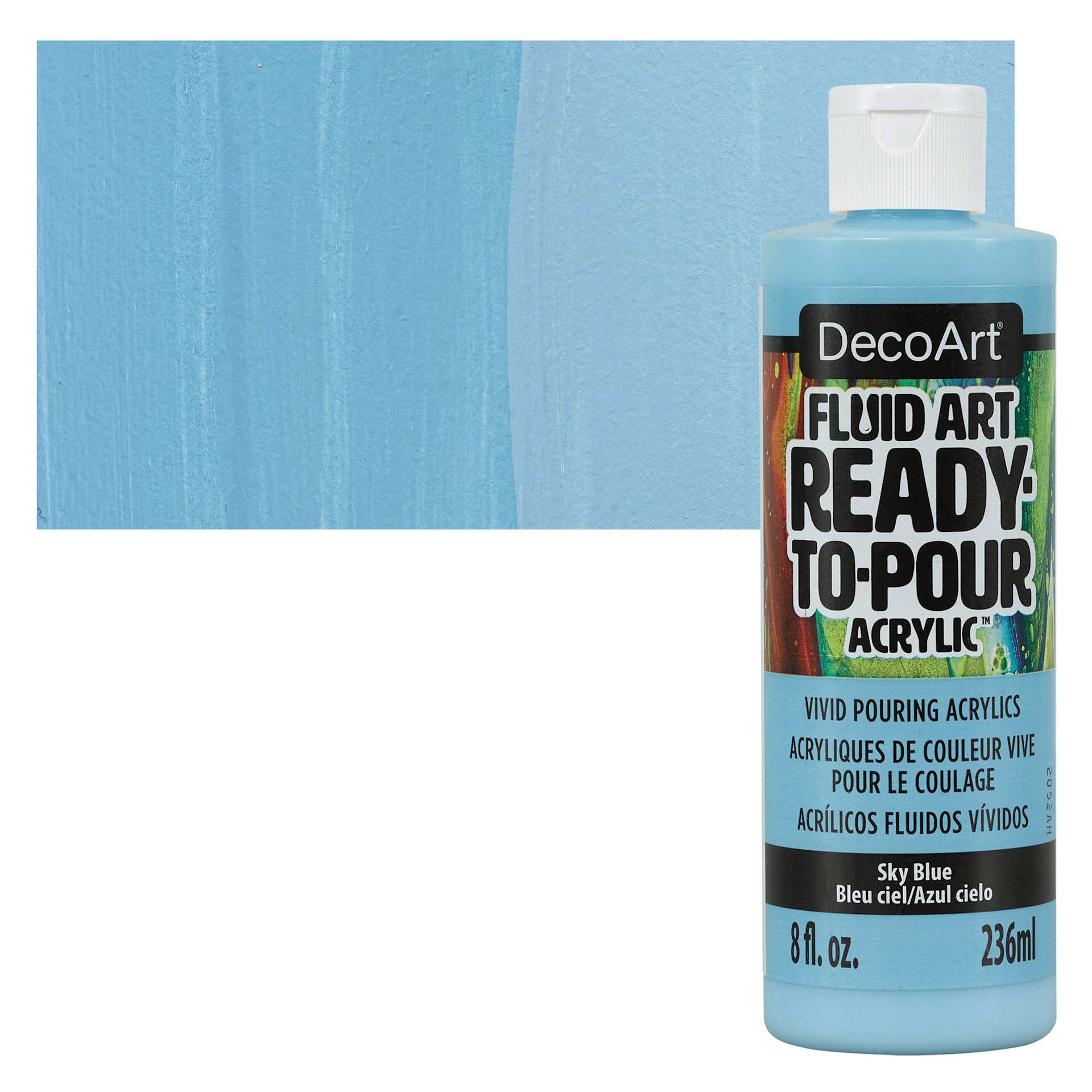 DecoArt Fluid Art Ready-To-Pour Acrylic - Sky Blue, 8 oz Bottle and swatch