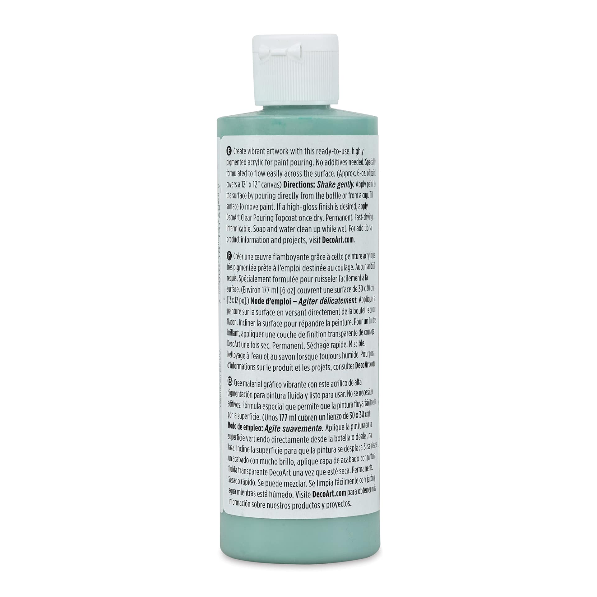 DecoArt Fluid Art Ready-To-Pour Acrylic - Dusty Aqua, 8 oz Bottle (Back)