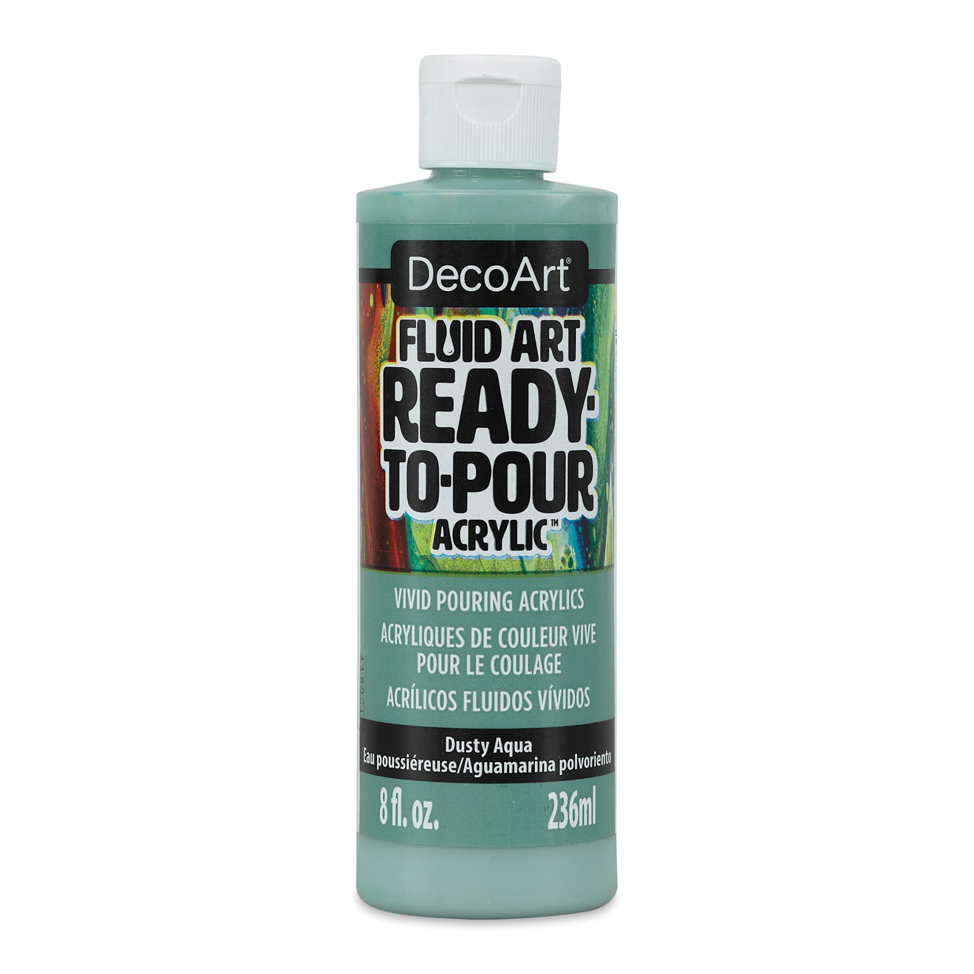 DecoArt Fluid Art Ready-To-Pour Acrylic - Dusty Aqua, 8 oz Bottle (Front)