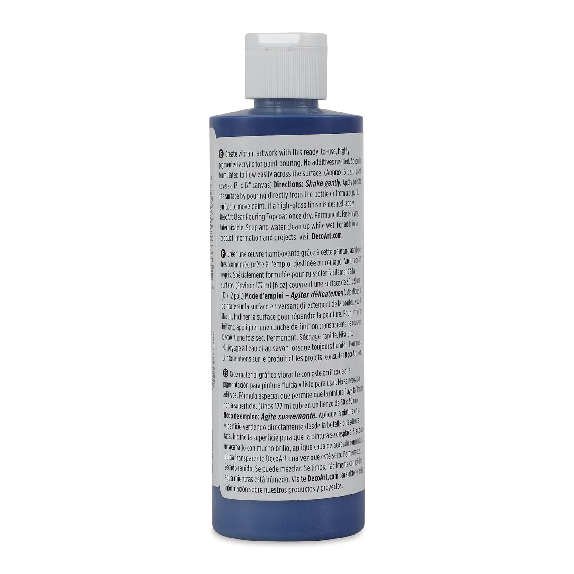 DecoArt Fluid Art Ready-To-Pour Acrylic - True Blue, 8 oz Bottle (Back)