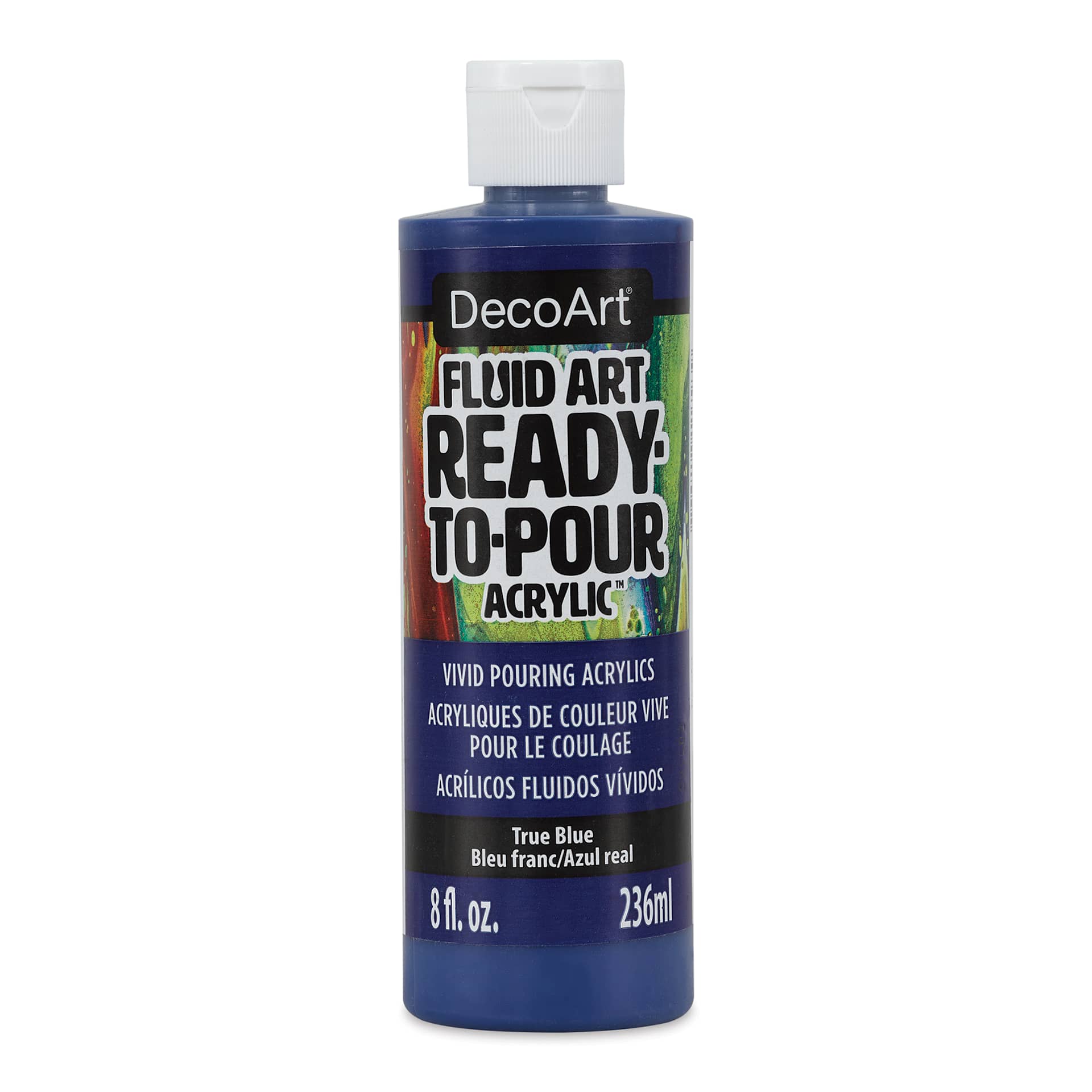DecoArt Fluid Art Ready-To-Pour Acrylic - True Blue, 8 oz Bottle (Front)