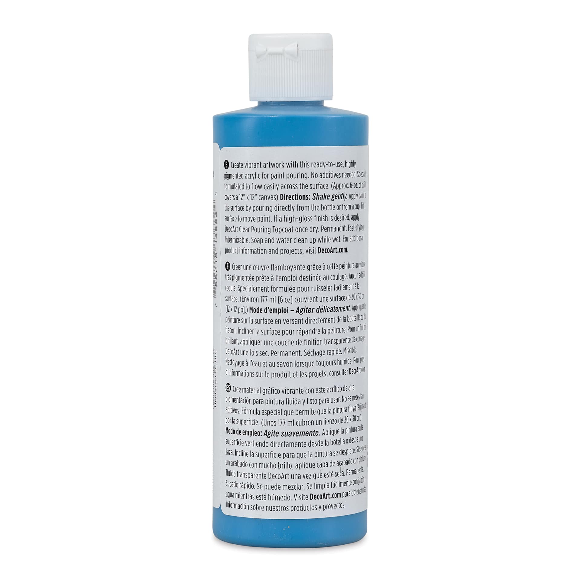 DecoArt Fluid Art Ready-To-Pour Acrylic - Neon Blue, 8 oz Bottle (Back)