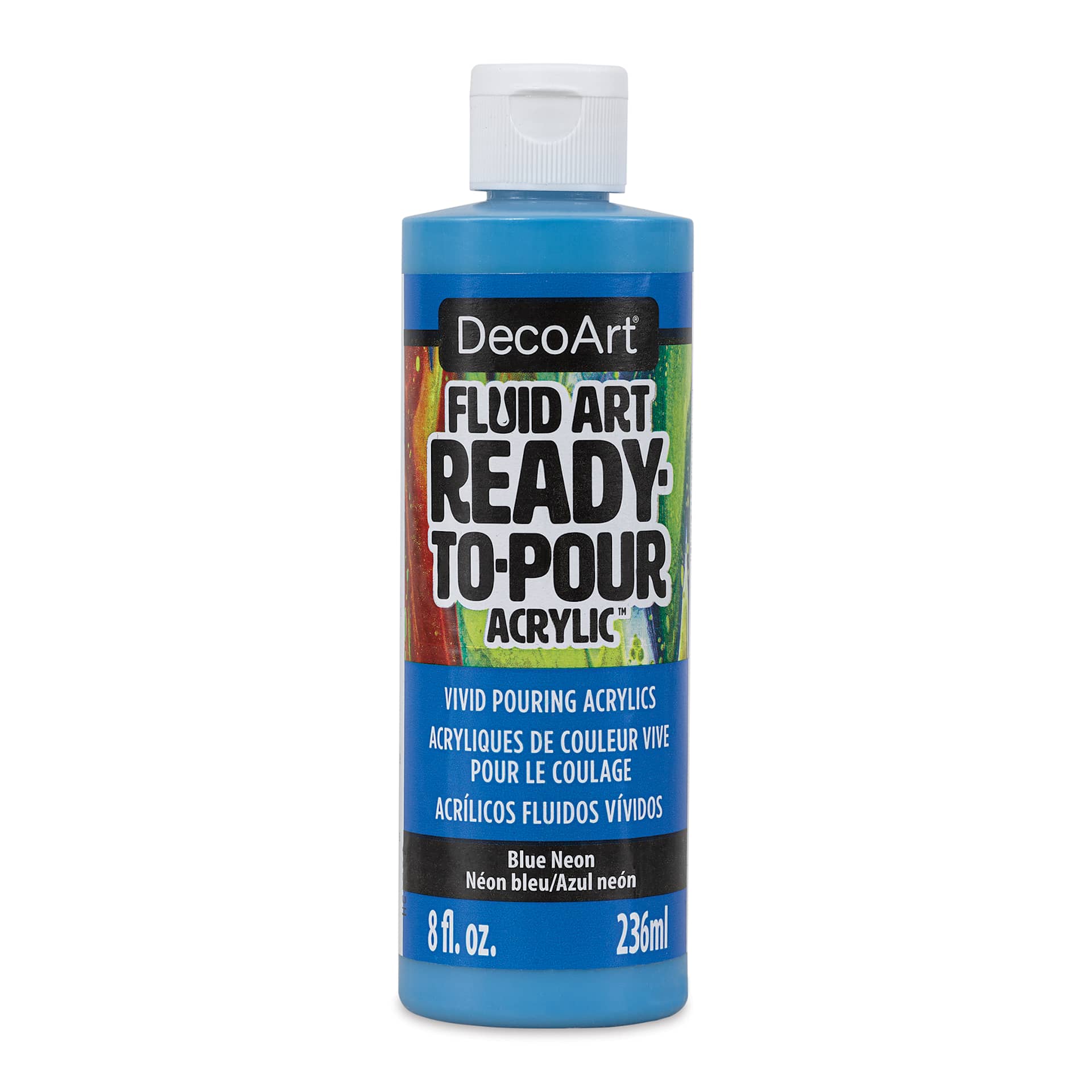 DecoArt Fluid Art Ready-To-Pour Acrylic - Neon Blue, 8 oz Bottle (Front)