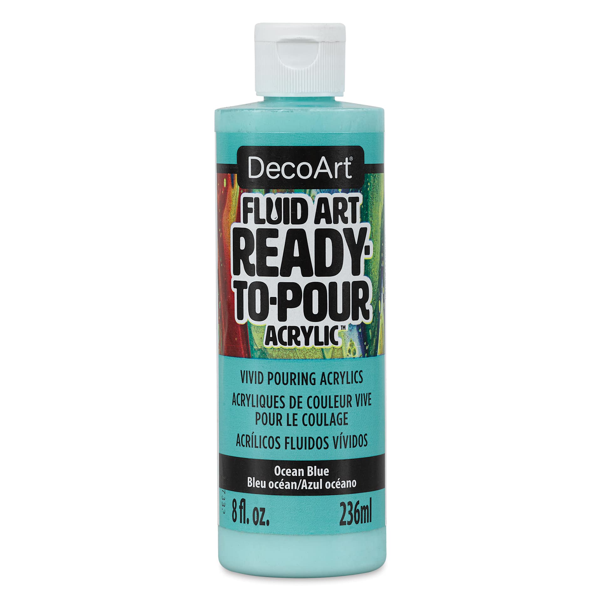 DecoArt Fluid Art Ready-To-Pour Acrylic - Ocean Blue, 8 oz Bottle (Front)