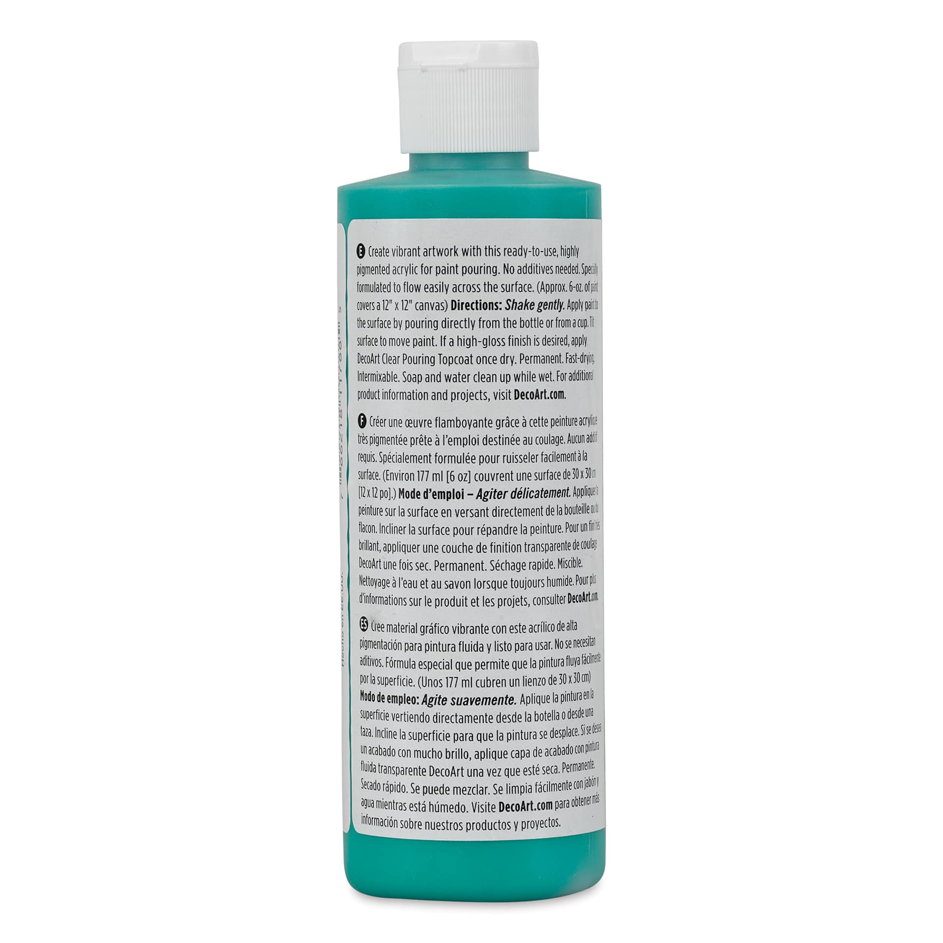 DecoArt Fluid Art Ready-To-Pour Acrylic - Aquamarine, 8 oz bottle (Back)