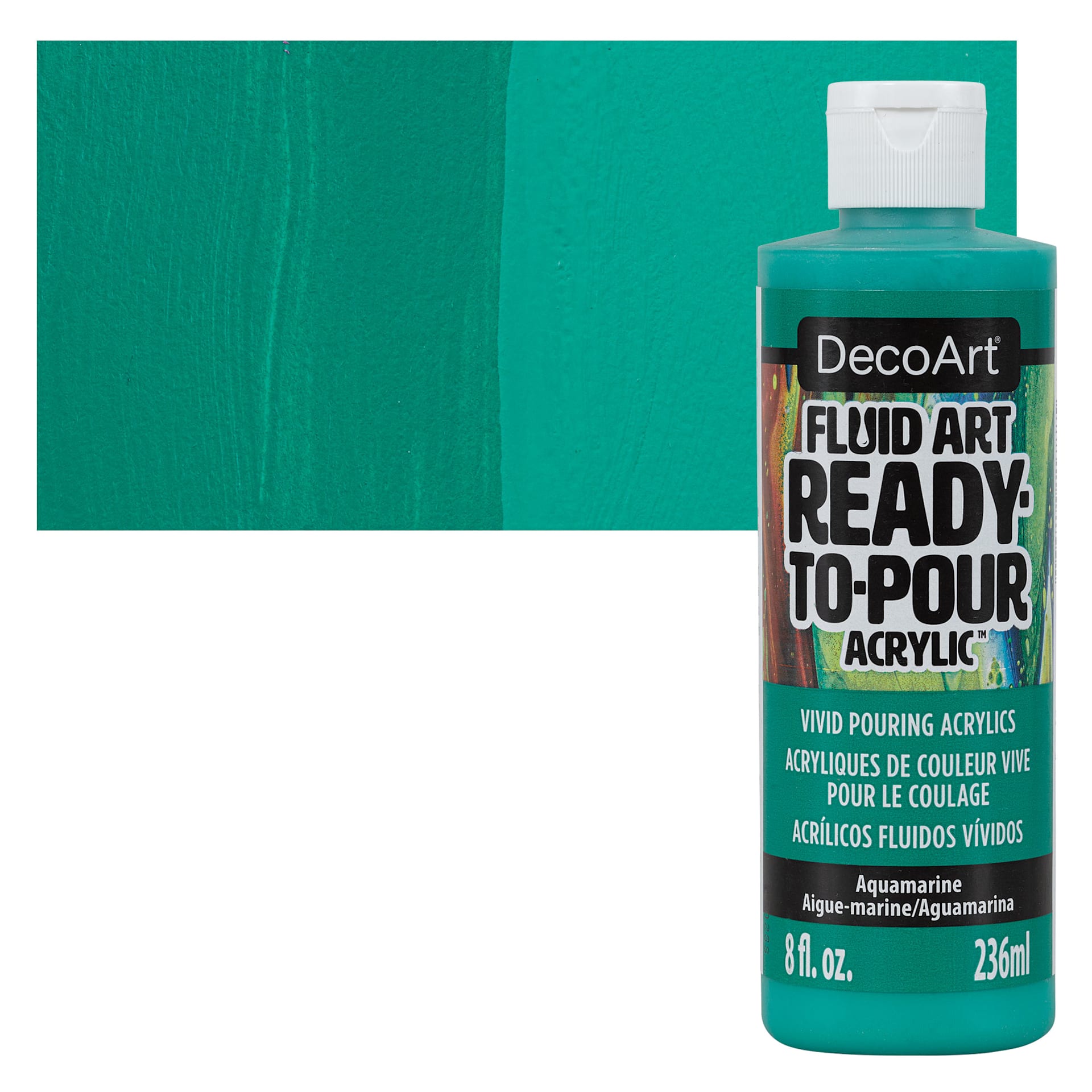 DecoArt Fluid Art Ready-To-Pour Acrylic - Aquamarine, 8 oz Bottle and swatch