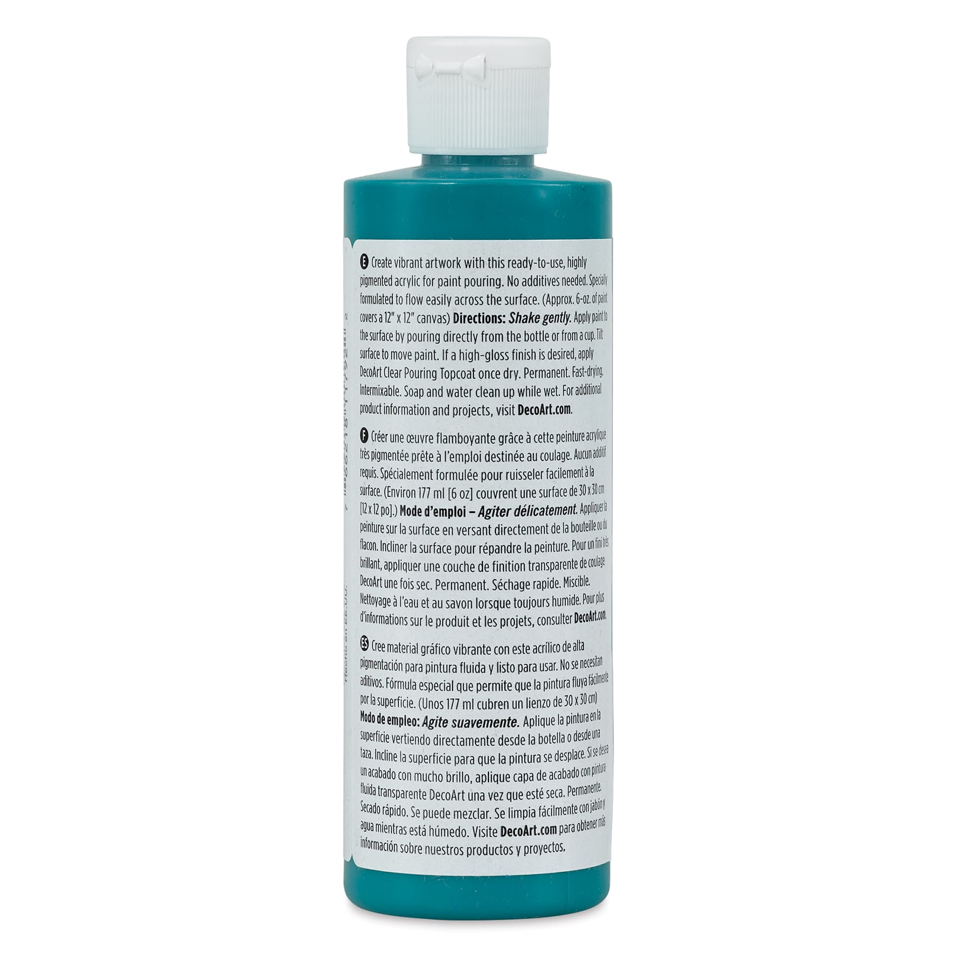 DecoArt Fluid Art Ready-To-Pour Acrylic - Deep Turquoise, 8 oz Bottle (Back)