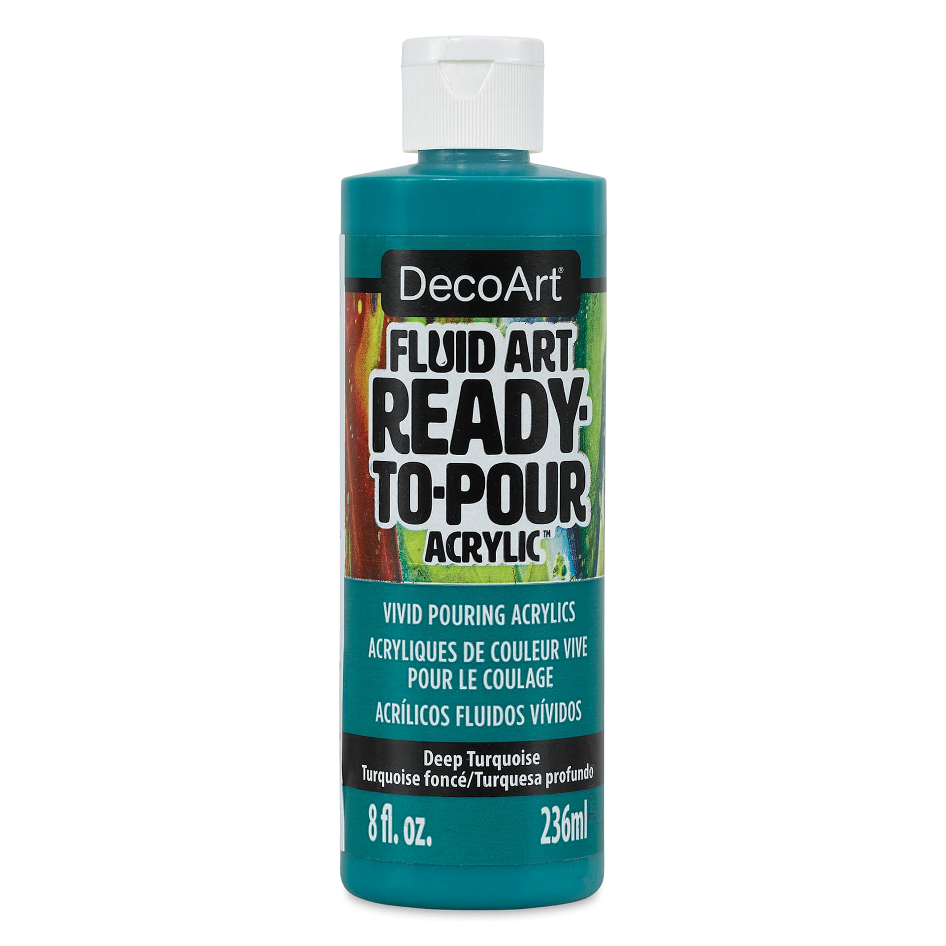 DecoArt Fluid Art Ready-To-Pour Acrylic - Deep Turquoise, 8 oz Bottle (Front)