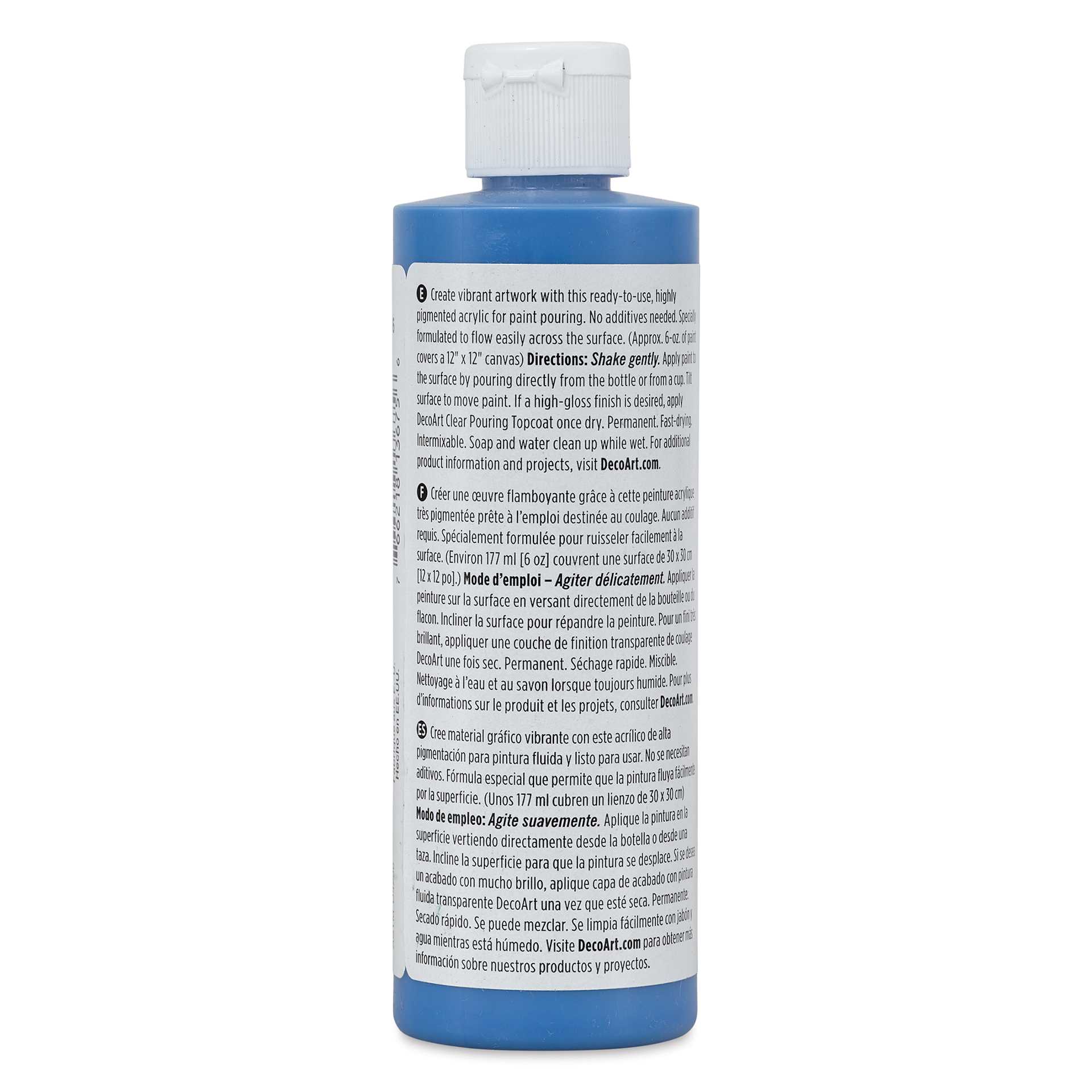 DecoArt Fluid Art Ready-To-Pour Acrylic - Bright Blue, 8 oz bottle (Back)